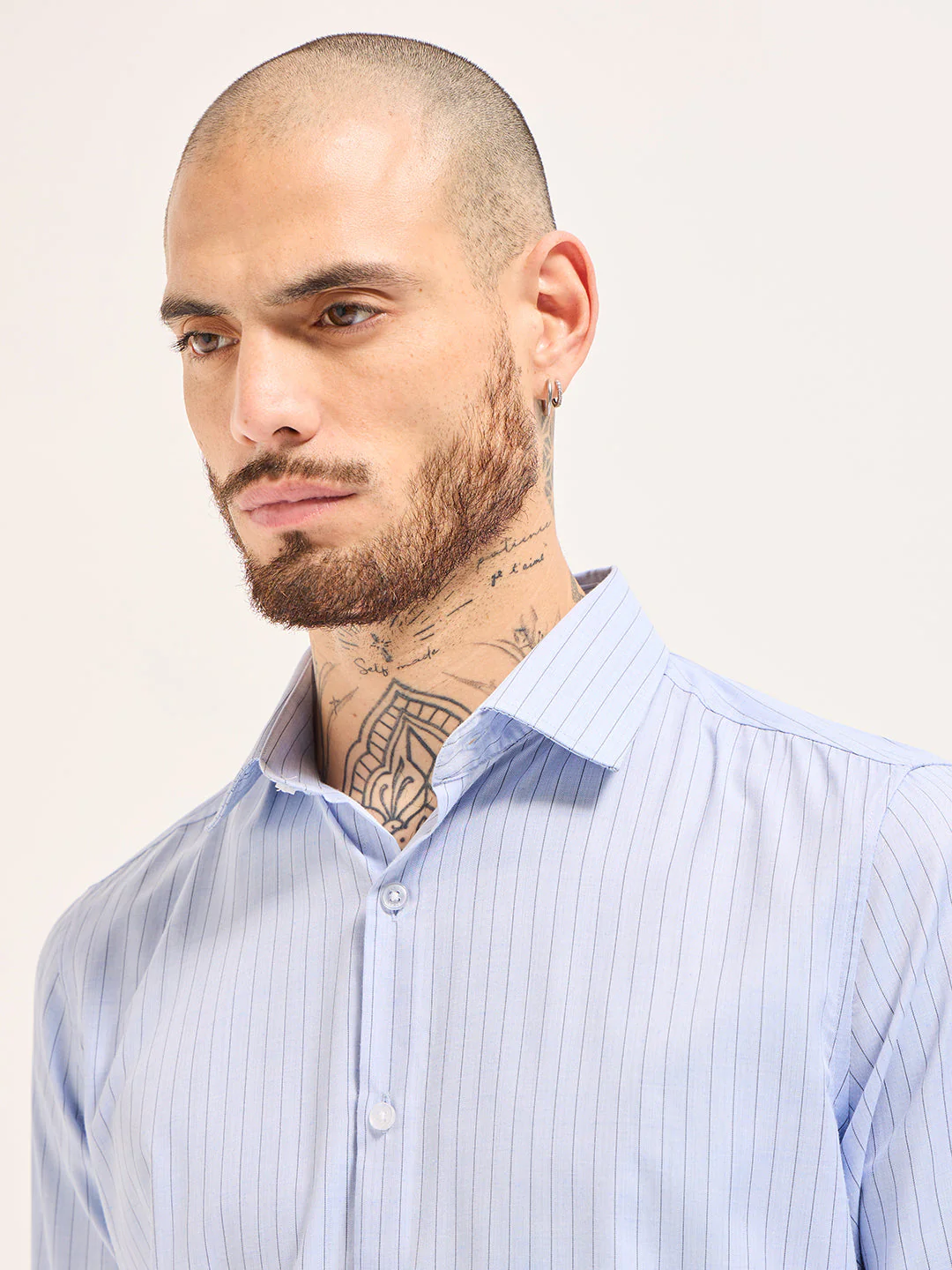 Men Light Blue Vertical Striped Tailored Fit Formal Shirt - Image 5
