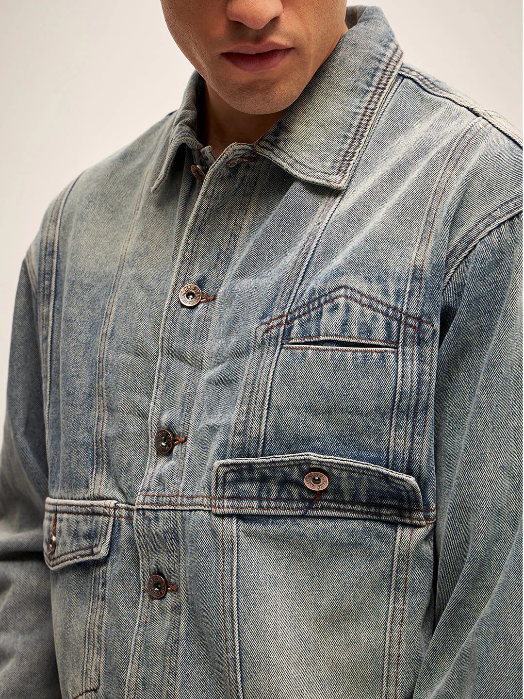Men Light Blue Wash Regular Fit Denim Jacket - Image 3