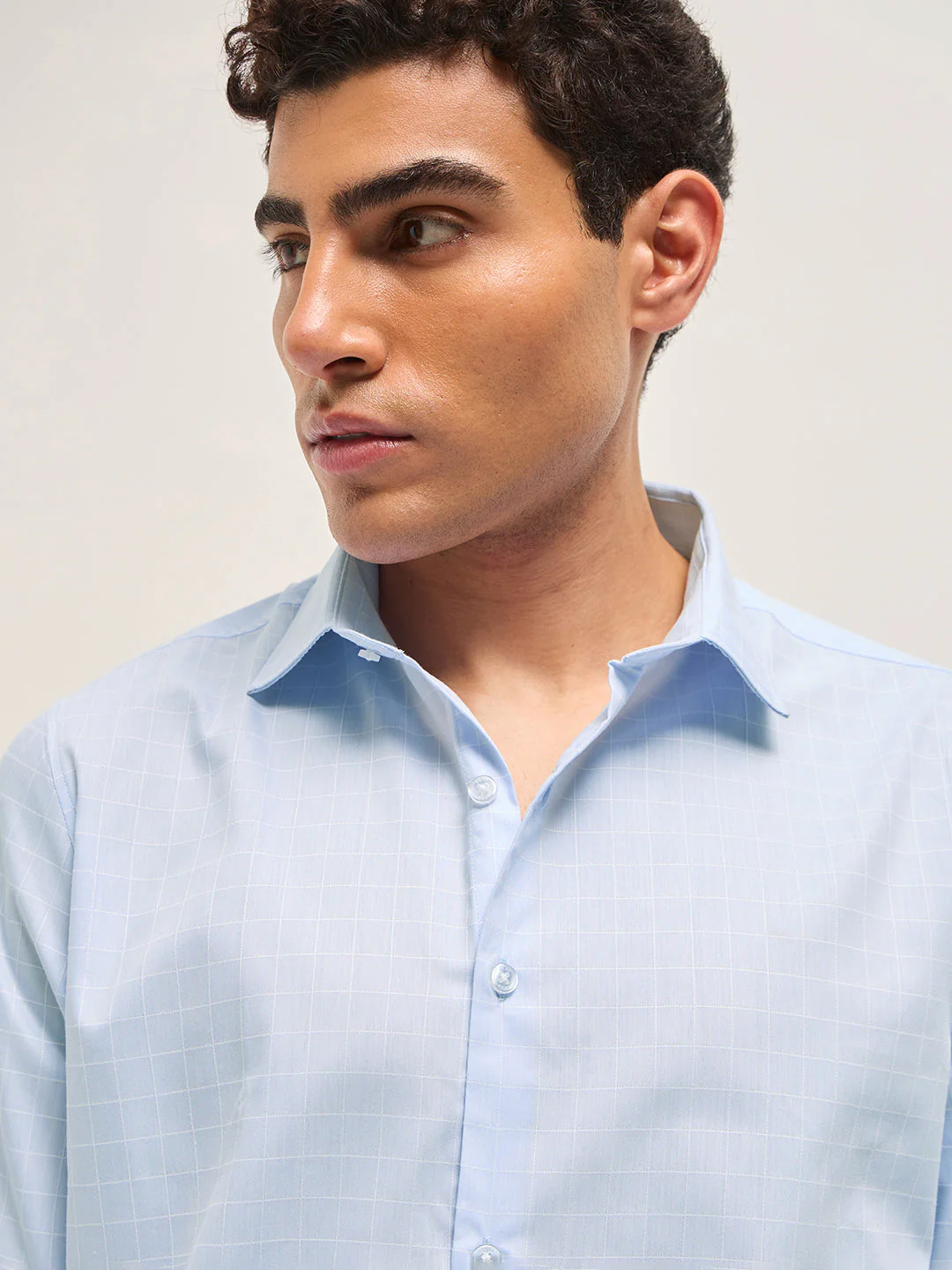 Men Light Blue Windowpane Checks Tailored Fit Formal Shirt - Image 5
