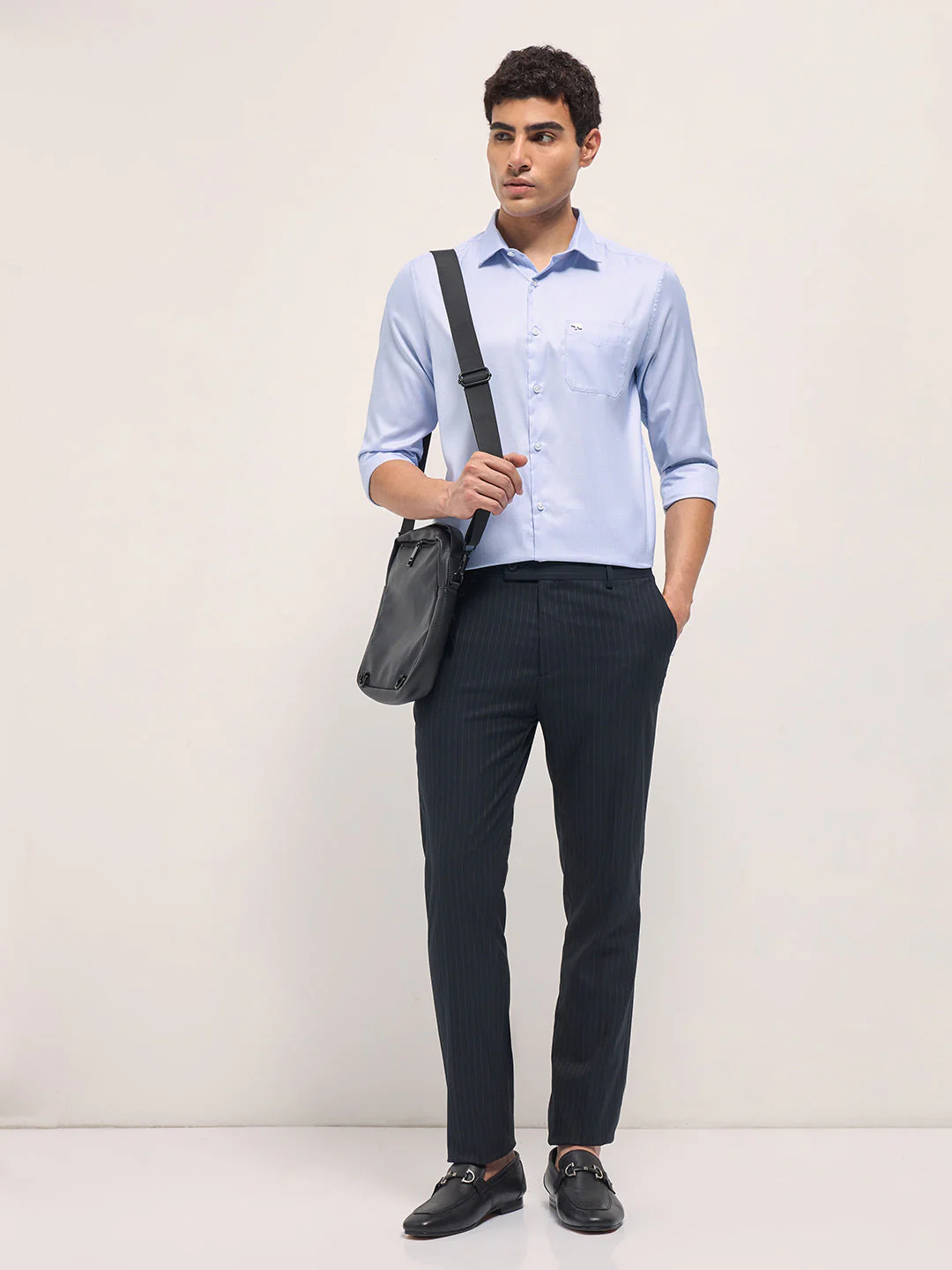Men Light Blue Woven Design Tailored Fit Formal Shirt - Image 4