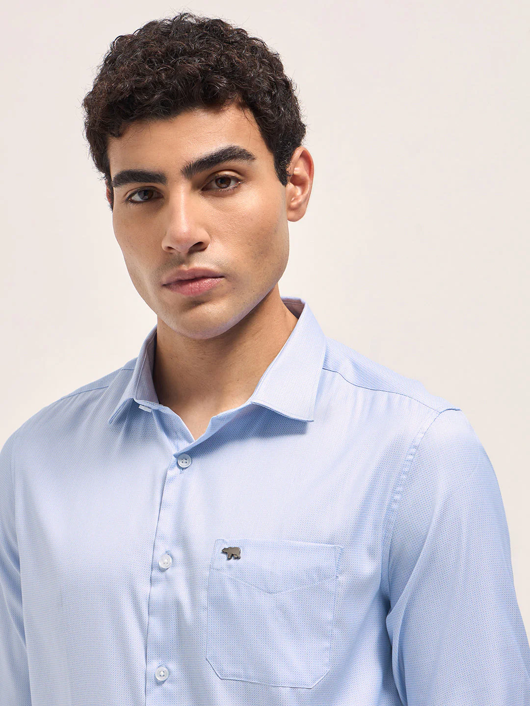 Men Light Blue Woven Design Tailored Fit Formal Shirt - Image 5