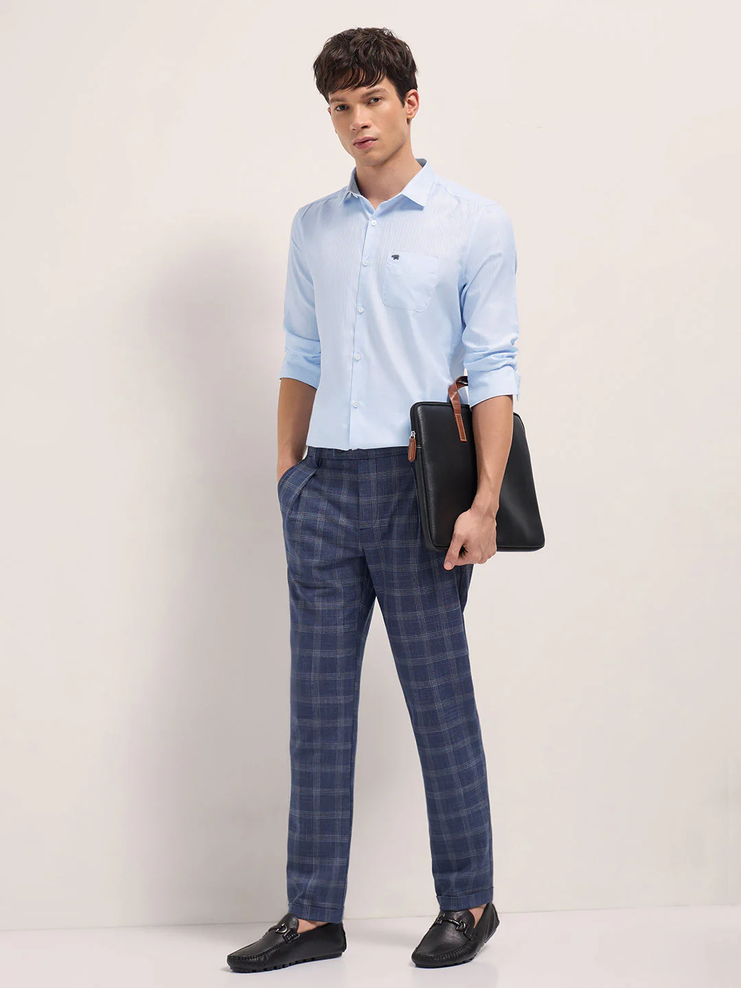 Men Light Blue Woven Pinstripe Tailored Fit Formal Shirt - Image 4