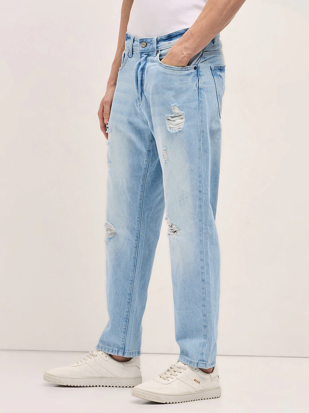 Men Blue Light Fade Straight Fit Jeans - Image 3