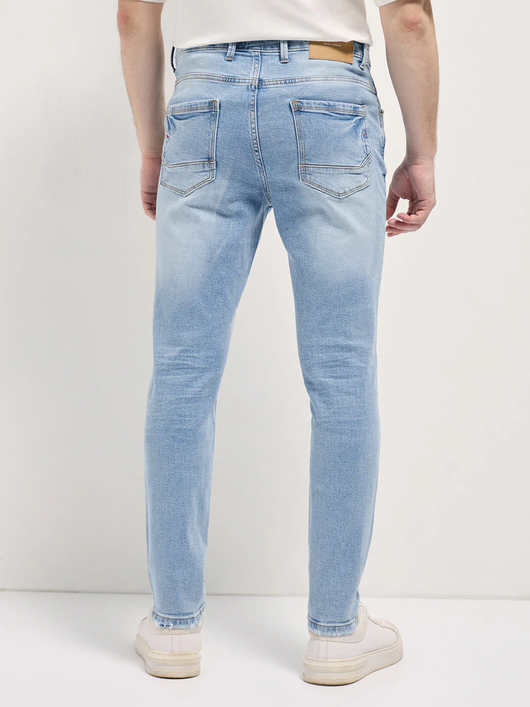 Men Light BlueLight Fade Distressed Patch Mid-Rise Relaxed Fit Jeans - Image 2
