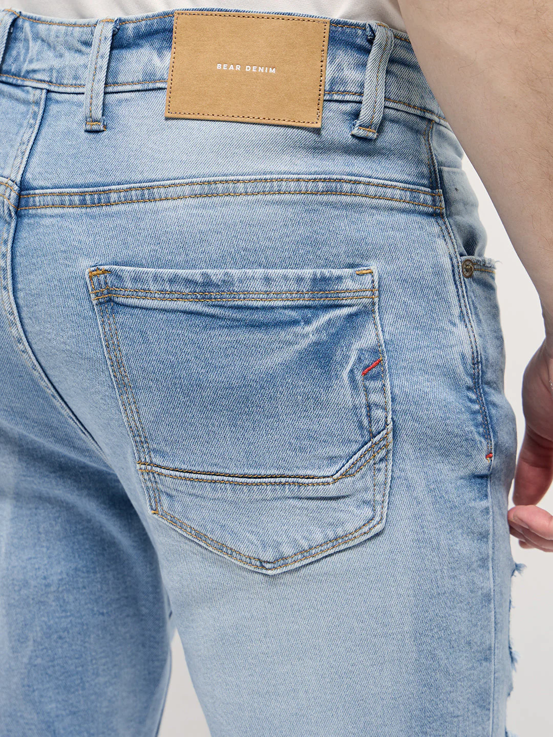 Men Light BlueLight Fade Distressed Patch Mid-Rise Relaxed Fit Jeans - Image 6