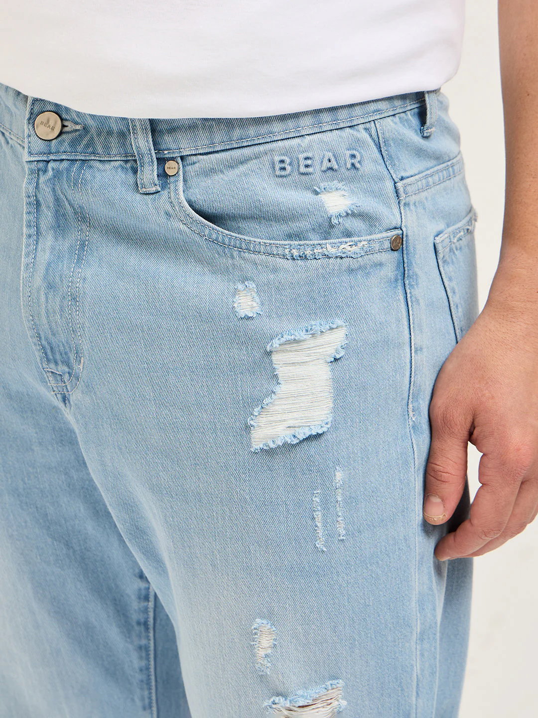 Men Light BlueLight Fade High Distressed Mid-Rise Relaxed Fit Jeans - Image 5