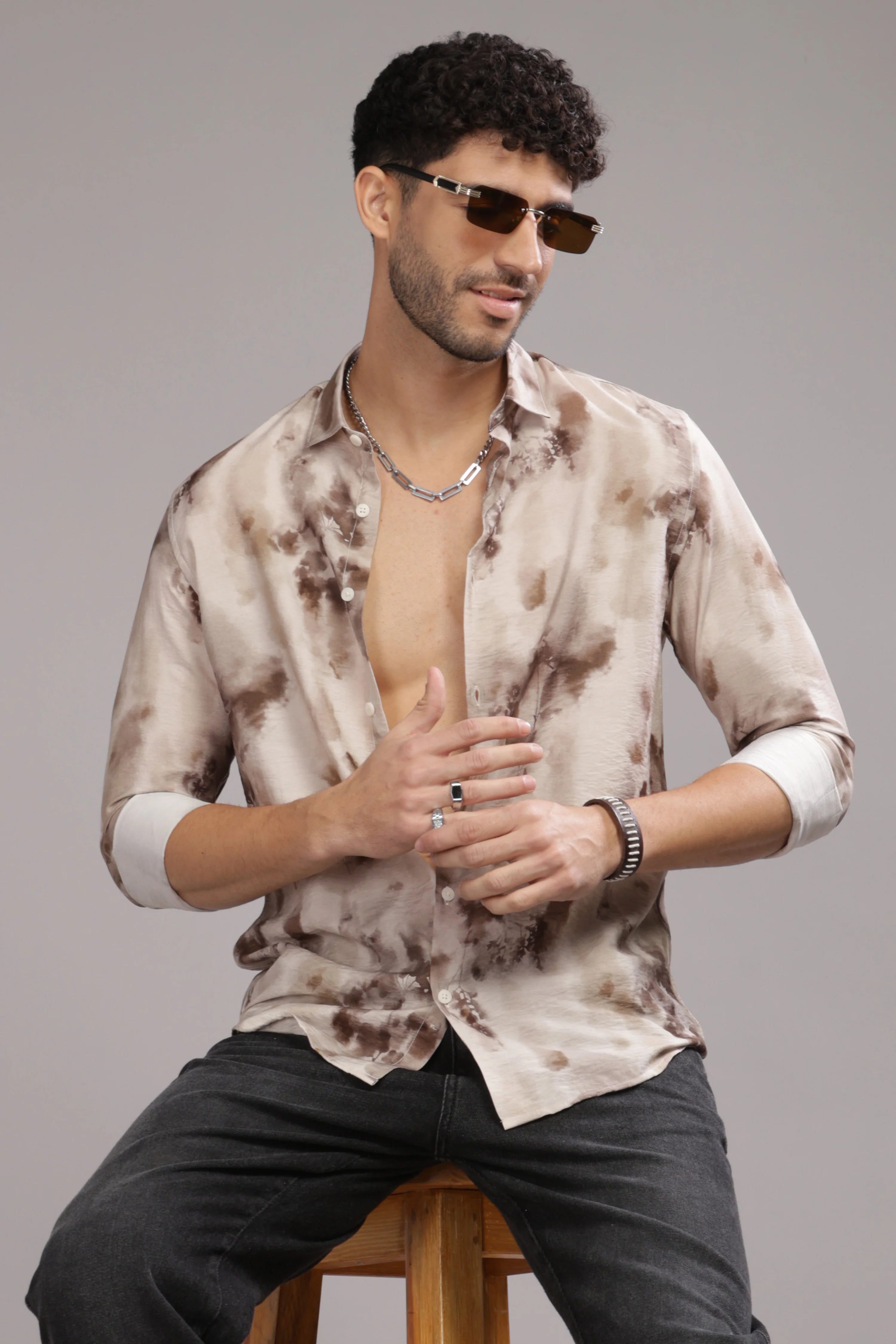 Men Light Brown Slim Fit Shirt