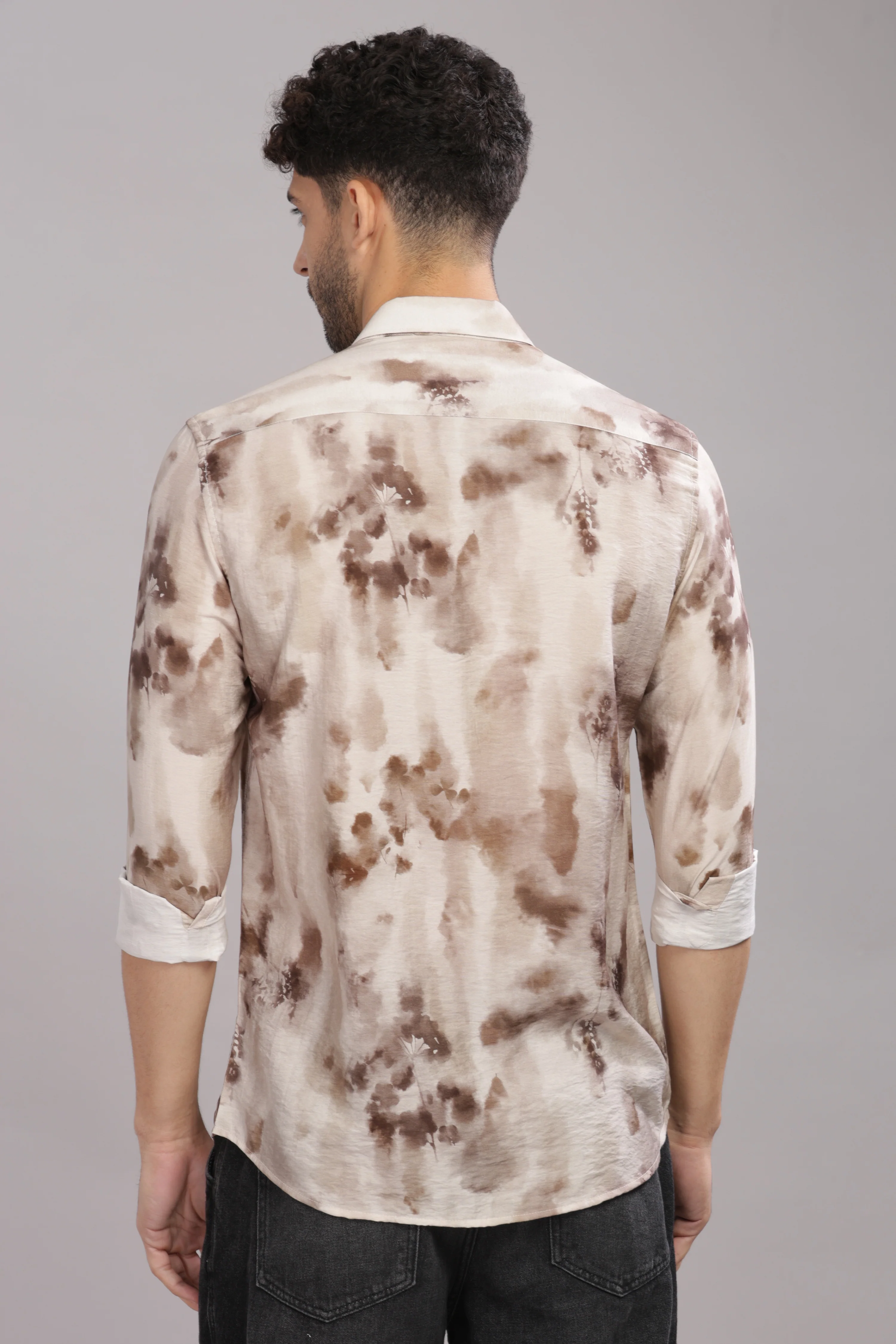 Men Light Brown Slim Fit Shirt - Image 2