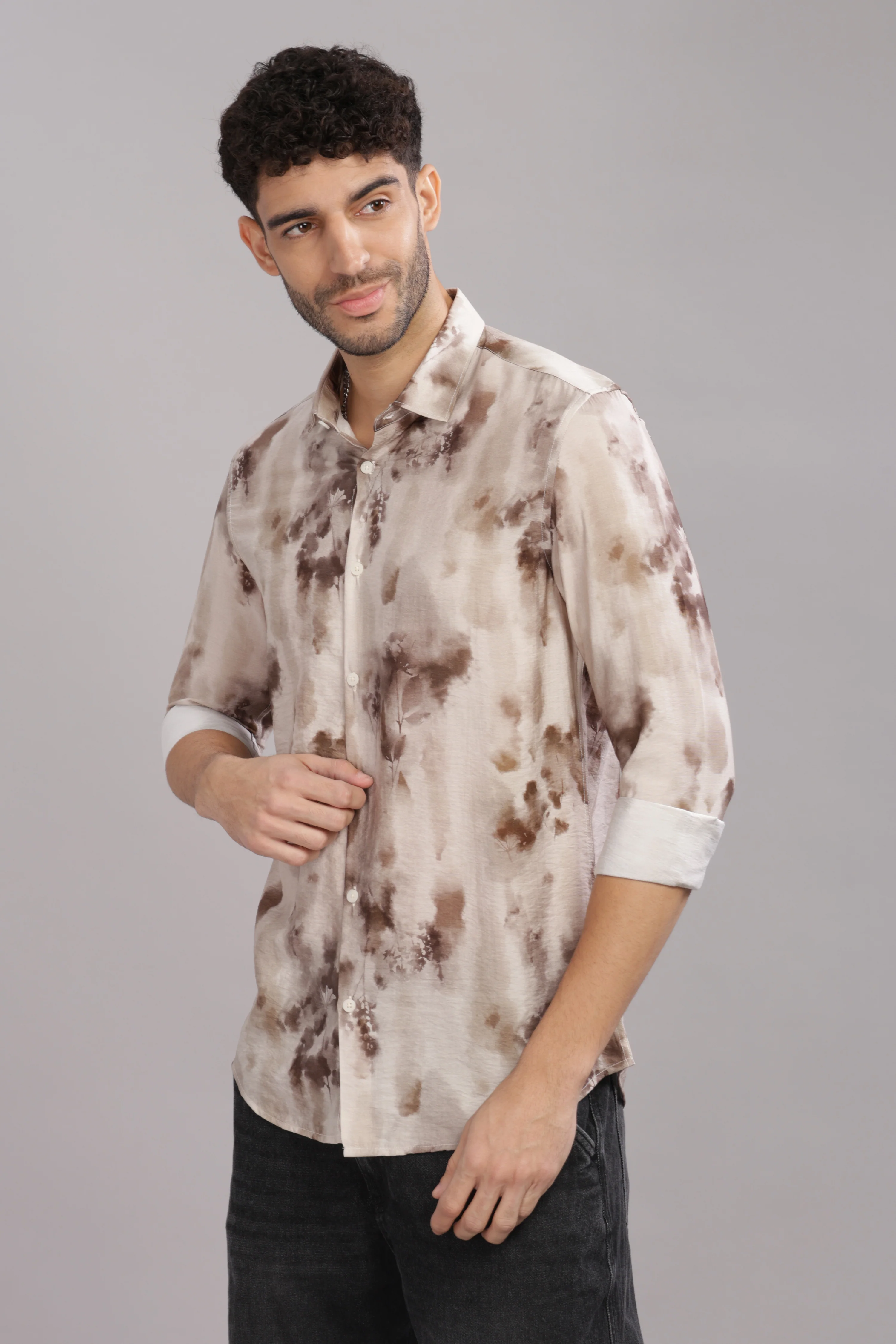 Men Light Brown Slim Fit Shirt - Image 4
