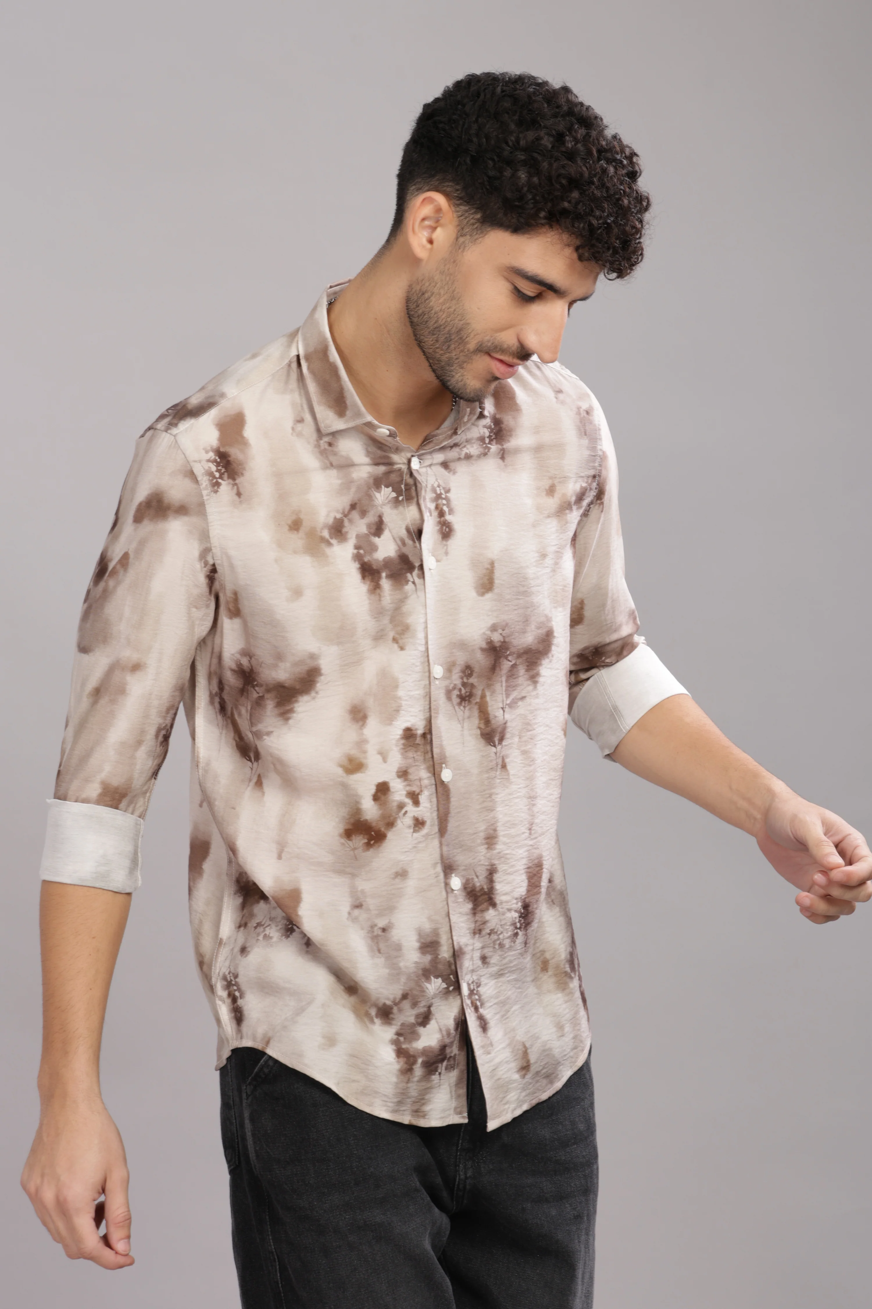 Men Light Brown Slim Fit Shirt - Image 5