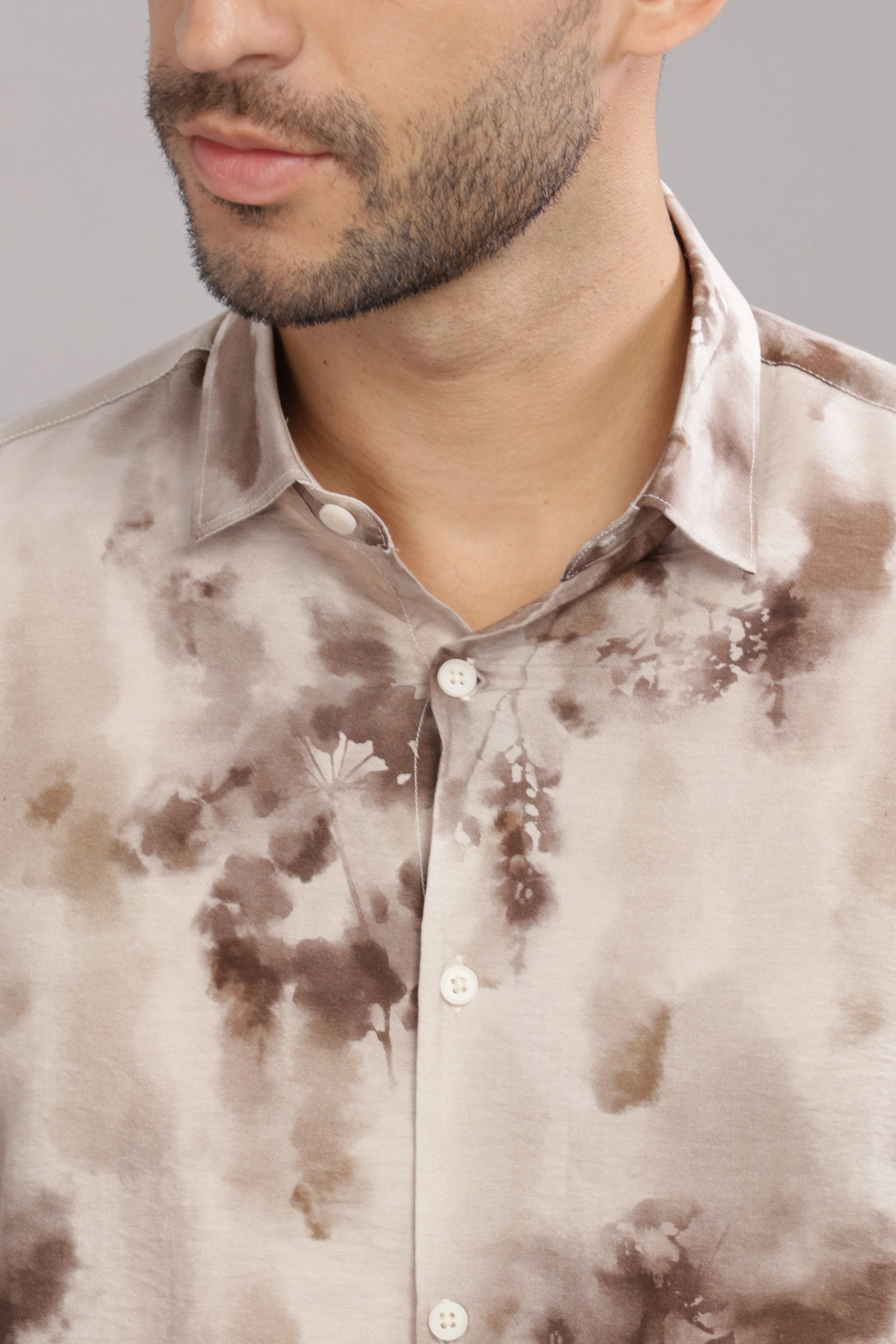 Men Light Brown Slim Fit Shirt - Image 6