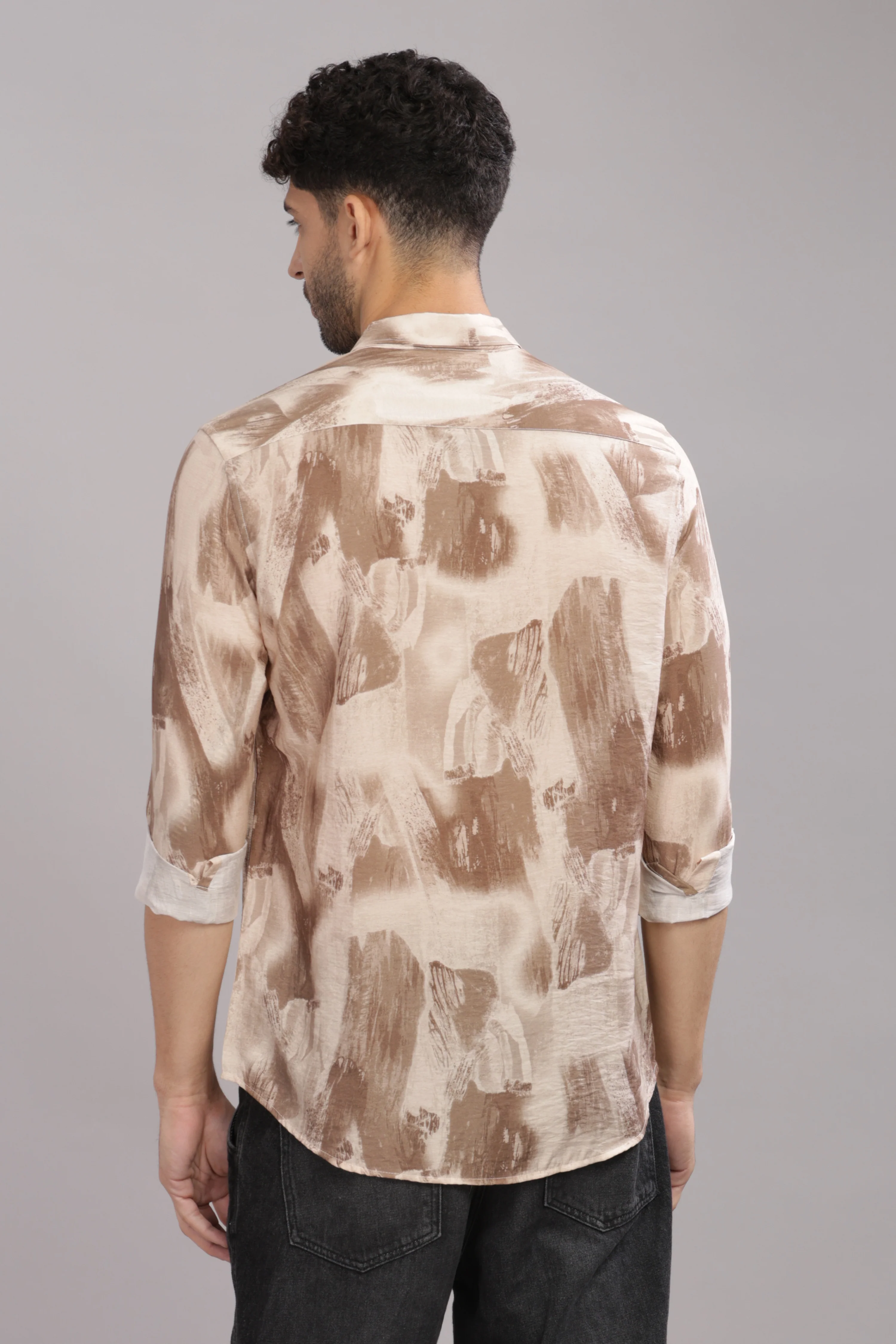 Men Light Brown Slim Fit Shirt - Image 2