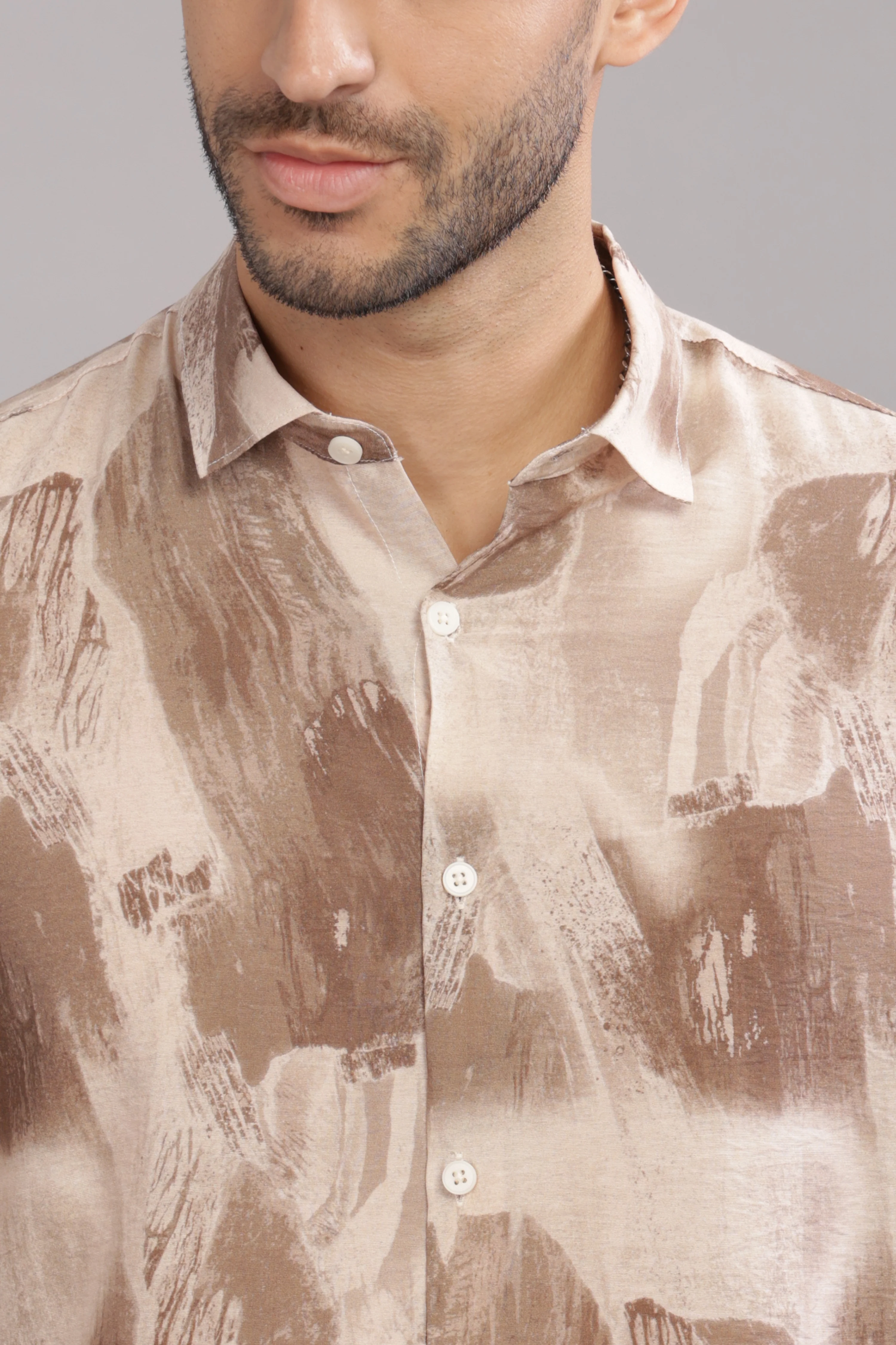 Men Light Brown Slim Fit Shirt - Image 6