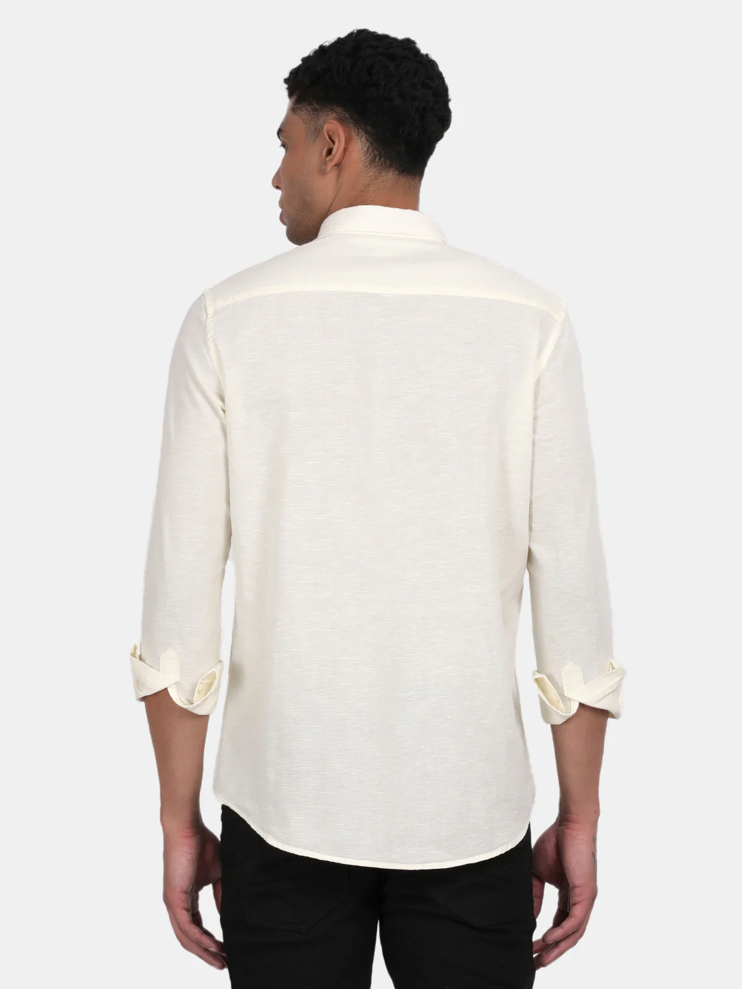 Men Light cream Slim Fit Spread Collar Full Sleeve Casual Shirt - Image 3