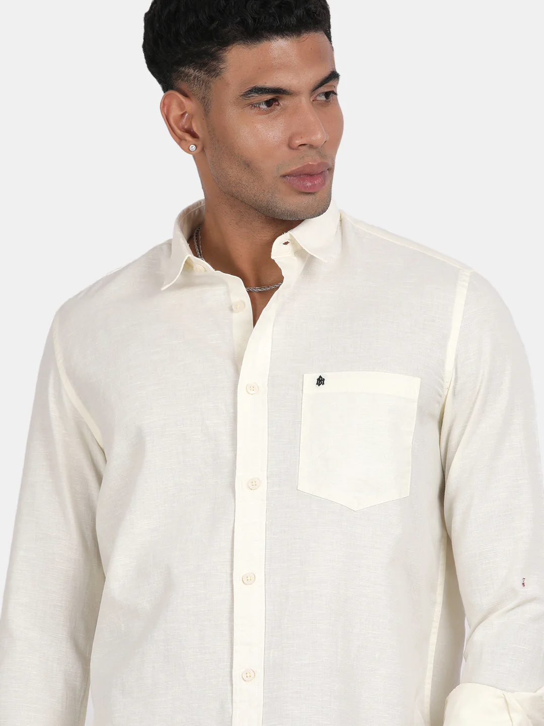 Men Light cream Slim Fit Spread Collar Full Sleeve Casual Shirt - Image 4