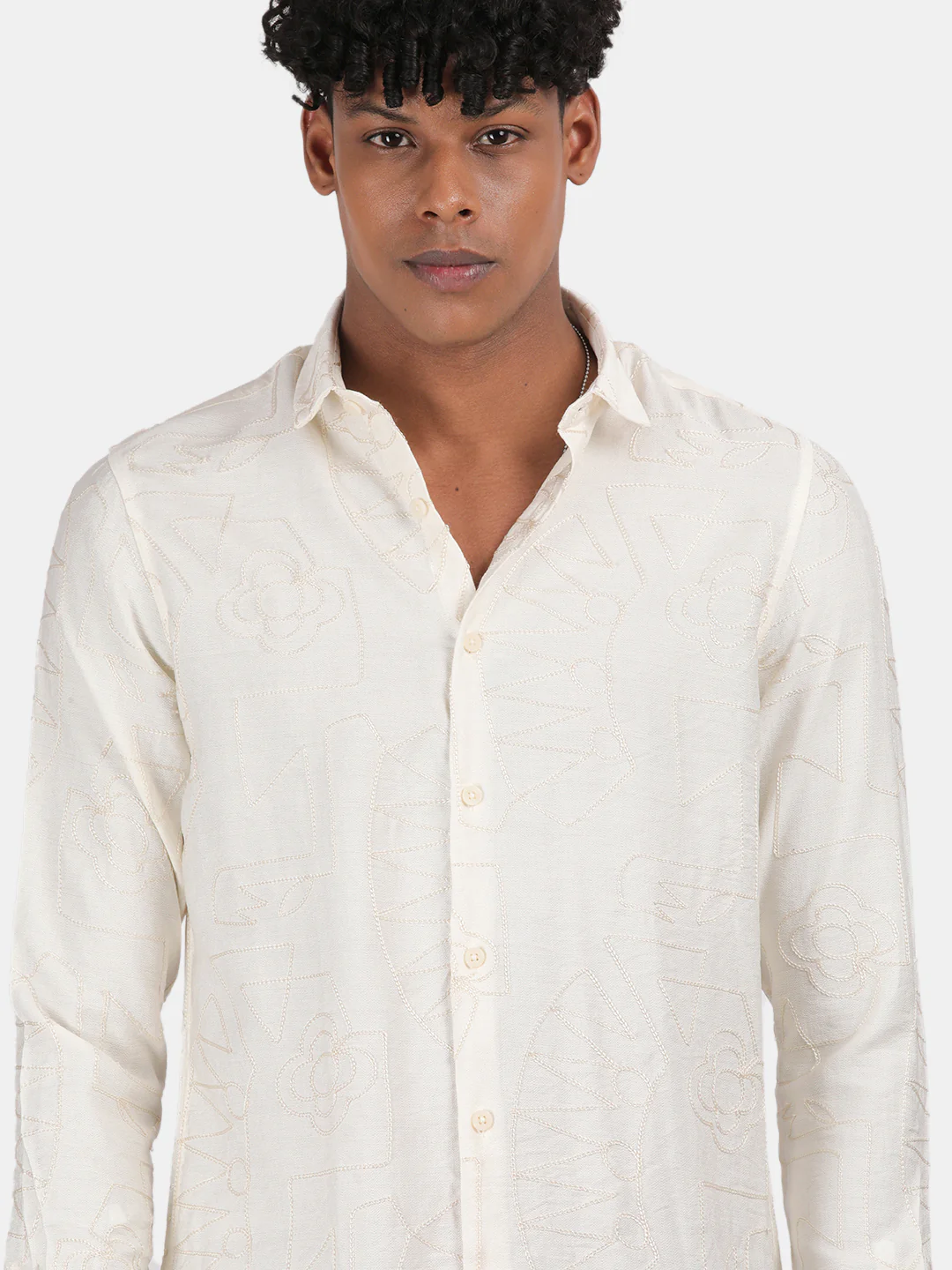 Men Light Cream Slim Fit Spread Collar Full Sleeve Casual Shirt - Image 6
