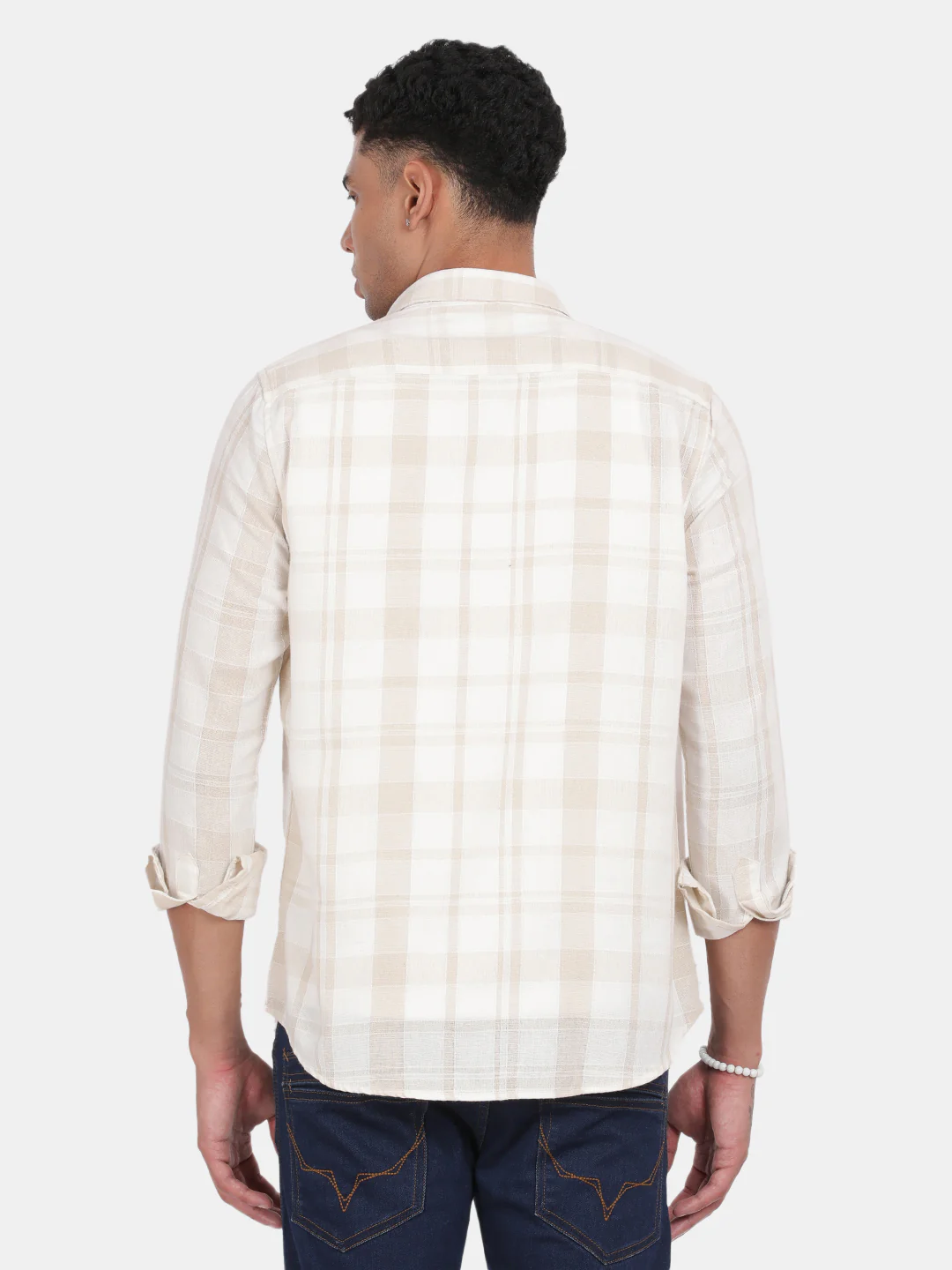 Men Light cream Slim Fit Spread Collar Full Sleeve Casual Shirt - Image 2