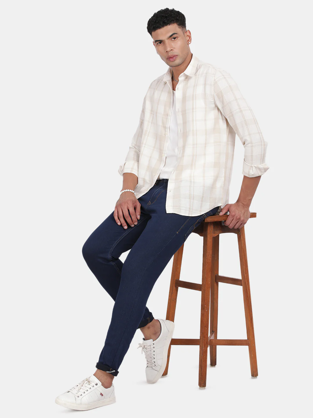 Men Light cream Slim Fit Spread Collar Full Sleeve Casual Shirt - Image 3