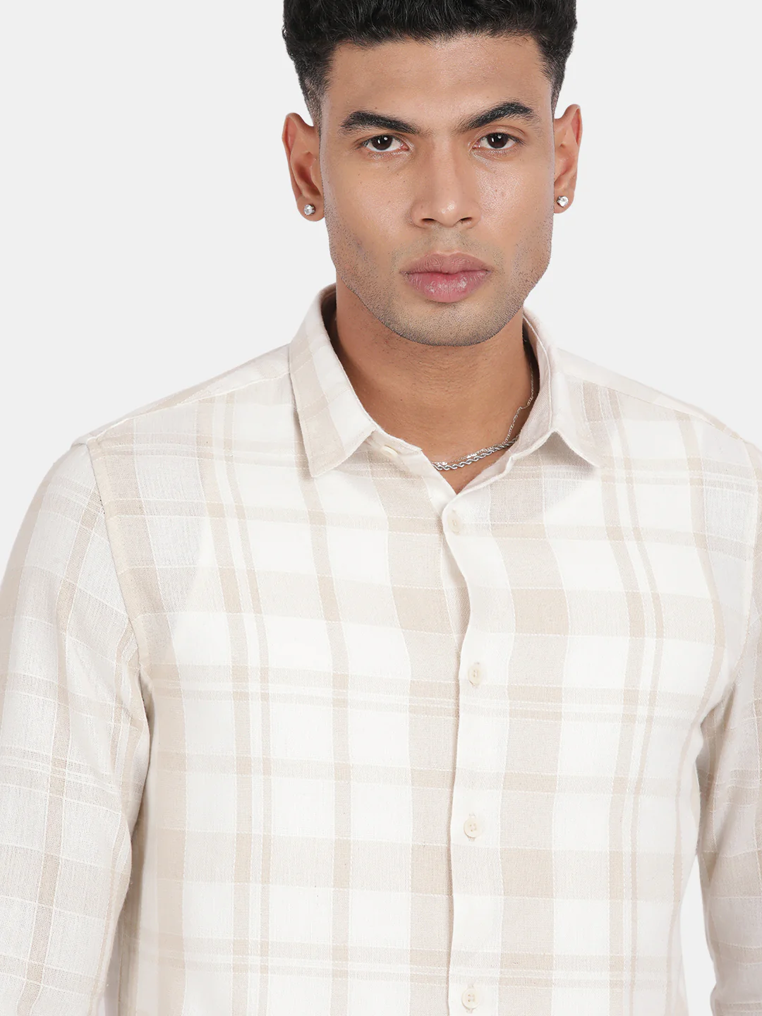 Men Light cream Slim Fit Spread Collar Full Sleeve Casual Shirt - Image 6