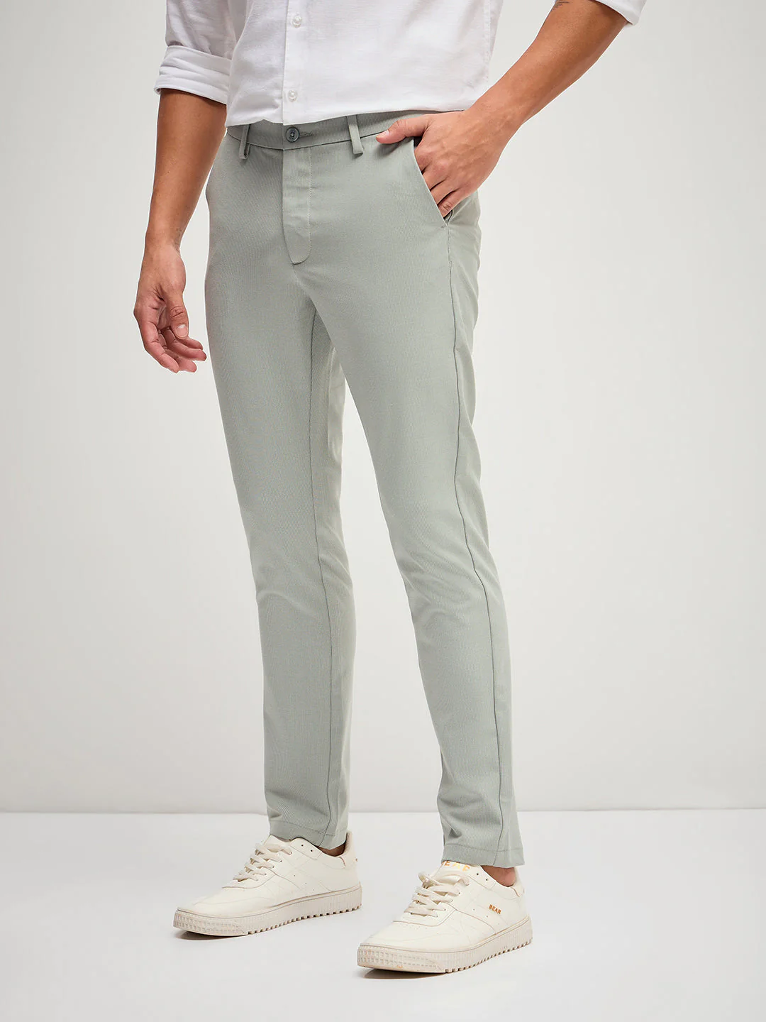 Men Light Green 4 Way Stretch Formal Trouser - Image 3
