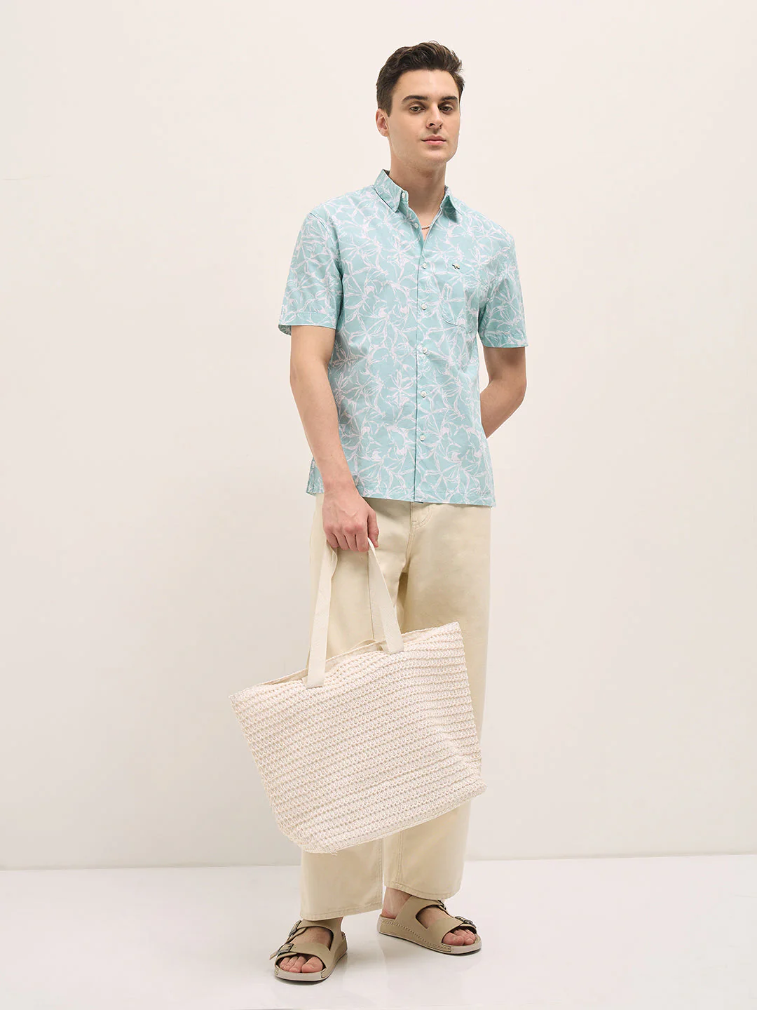 Men Light Green Abstract Floral Print Relax Fit Casual Shirt - Image 4