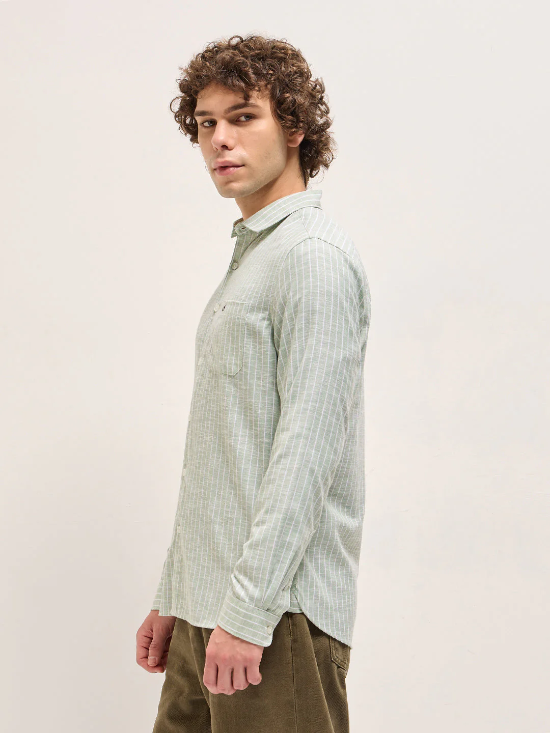 Men Light Green Casual Shirt - Image 3