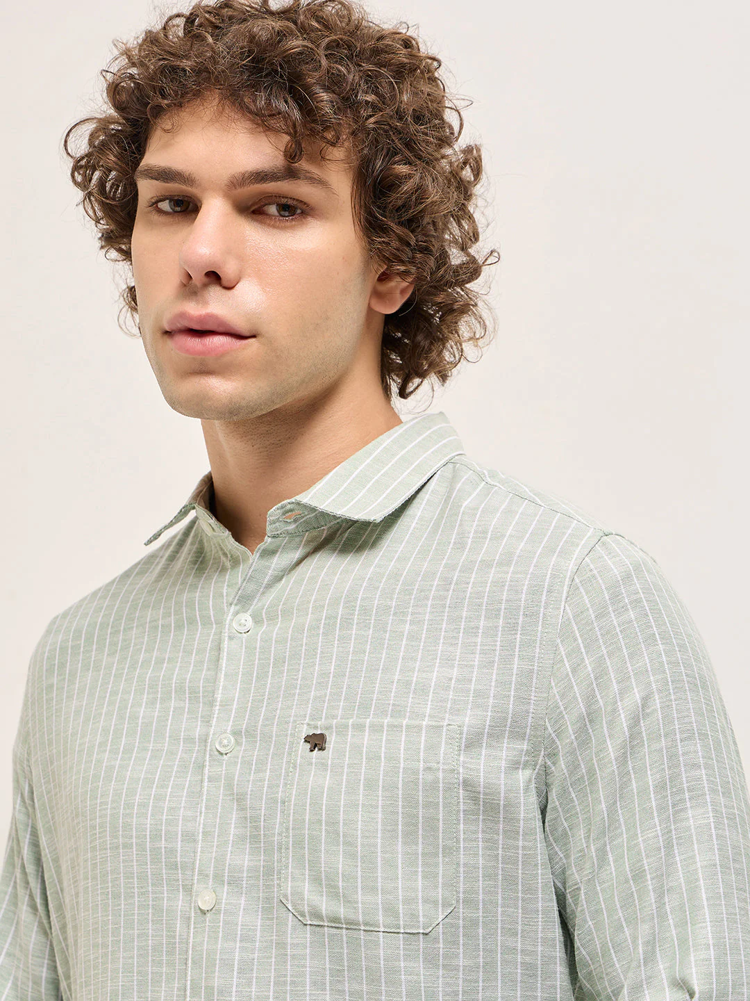 Men Light Green Casual Shirt - Image 5
