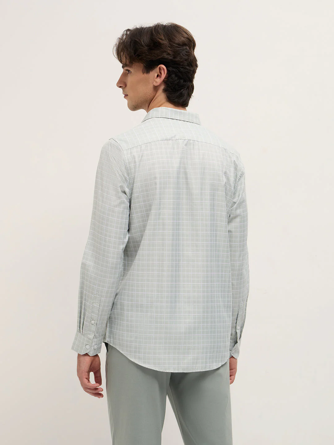 Men Light Green Checked Tailored Fit Formal Shirt. - Image 2