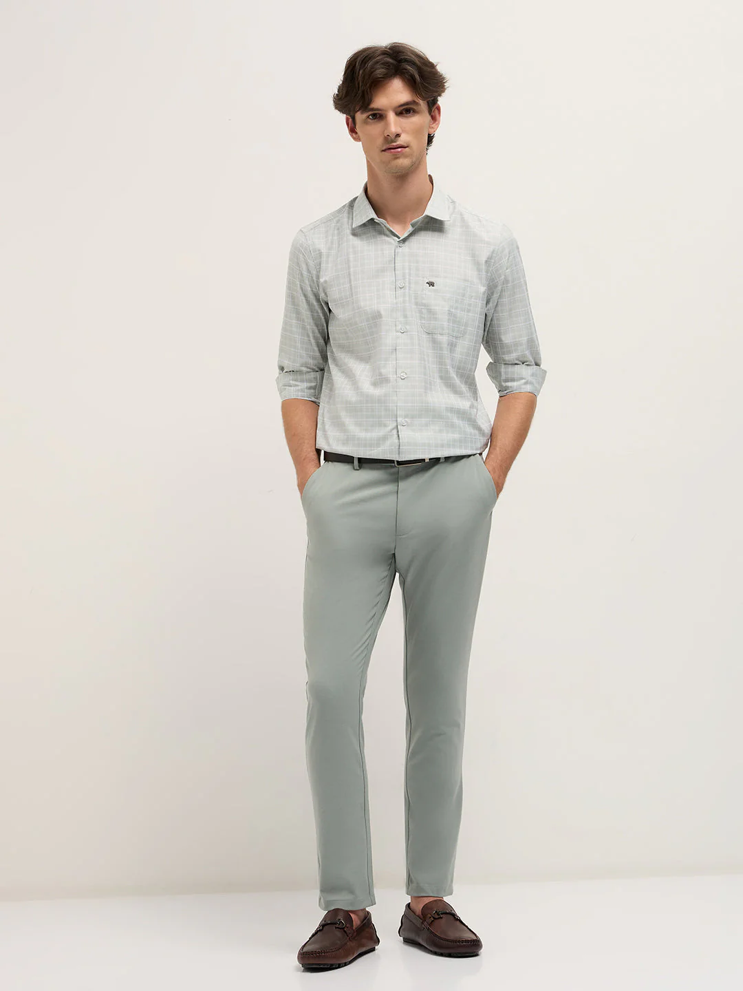 Men Light Green Checked Tailored Fit Formal Shirt. - Image 4