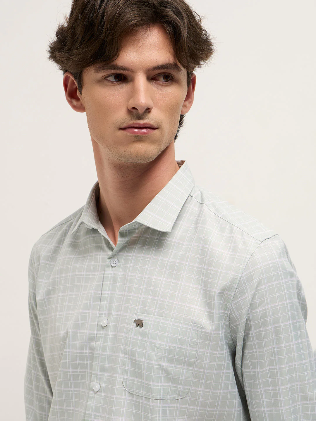 Men Light Green Checked Tailored Fit Formal Shirt. - Image 5