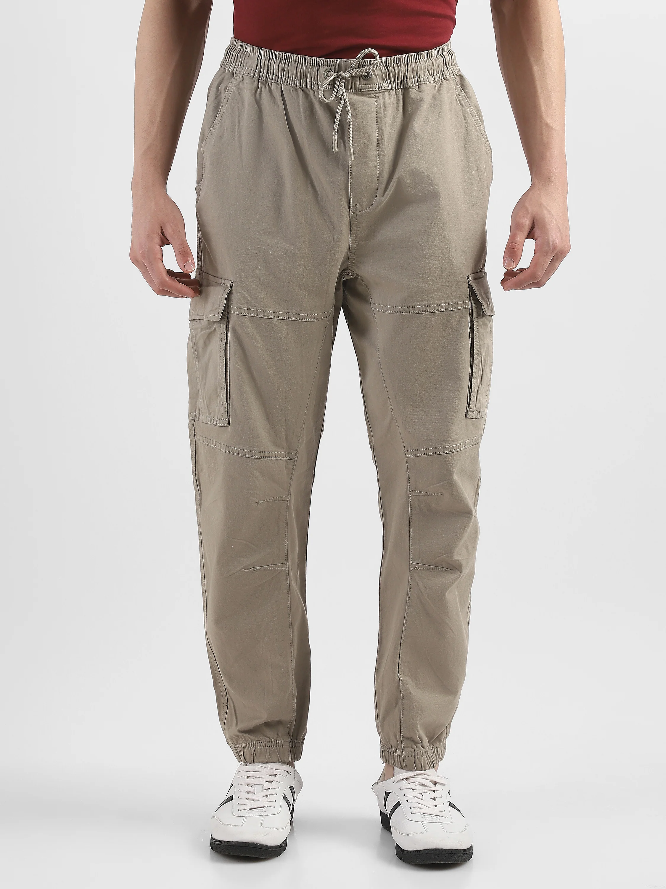 Men Light Green  Cotton Blend Cargo Jogger Pants - Image 2