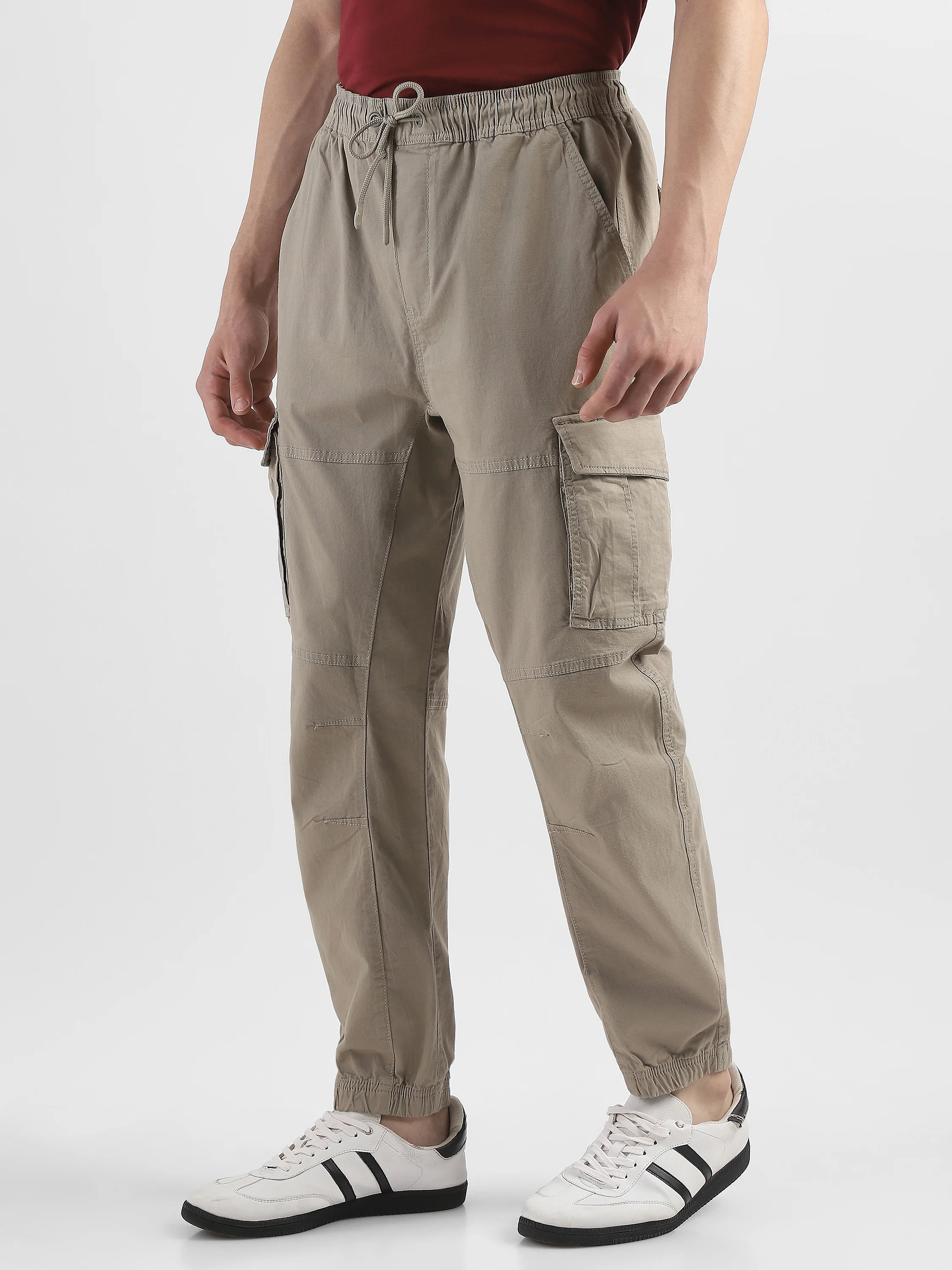Men Light Green  Cotton Blend Cargo Jogger Pants - Image 3