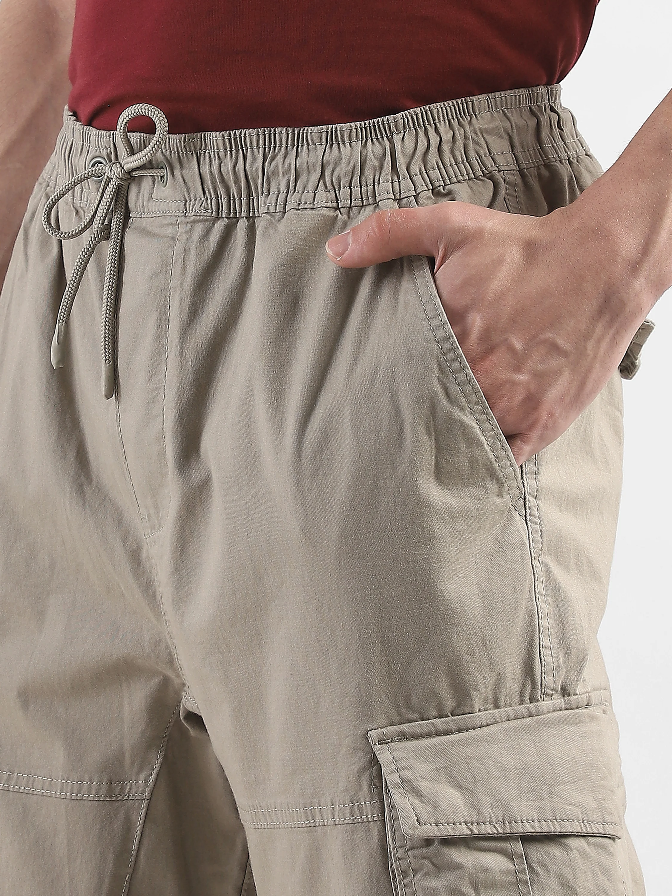 Men Light Green  Cotton Blend Cargo Jogger Pants - Image 6