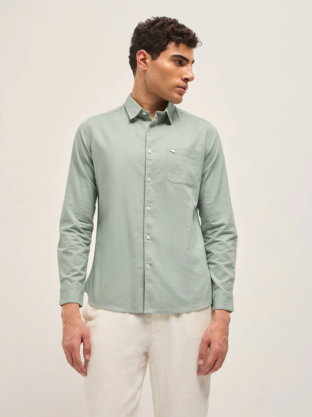 Men Light Green Cotton Linen Slim Fit Solid Casual Shirt - Image 6