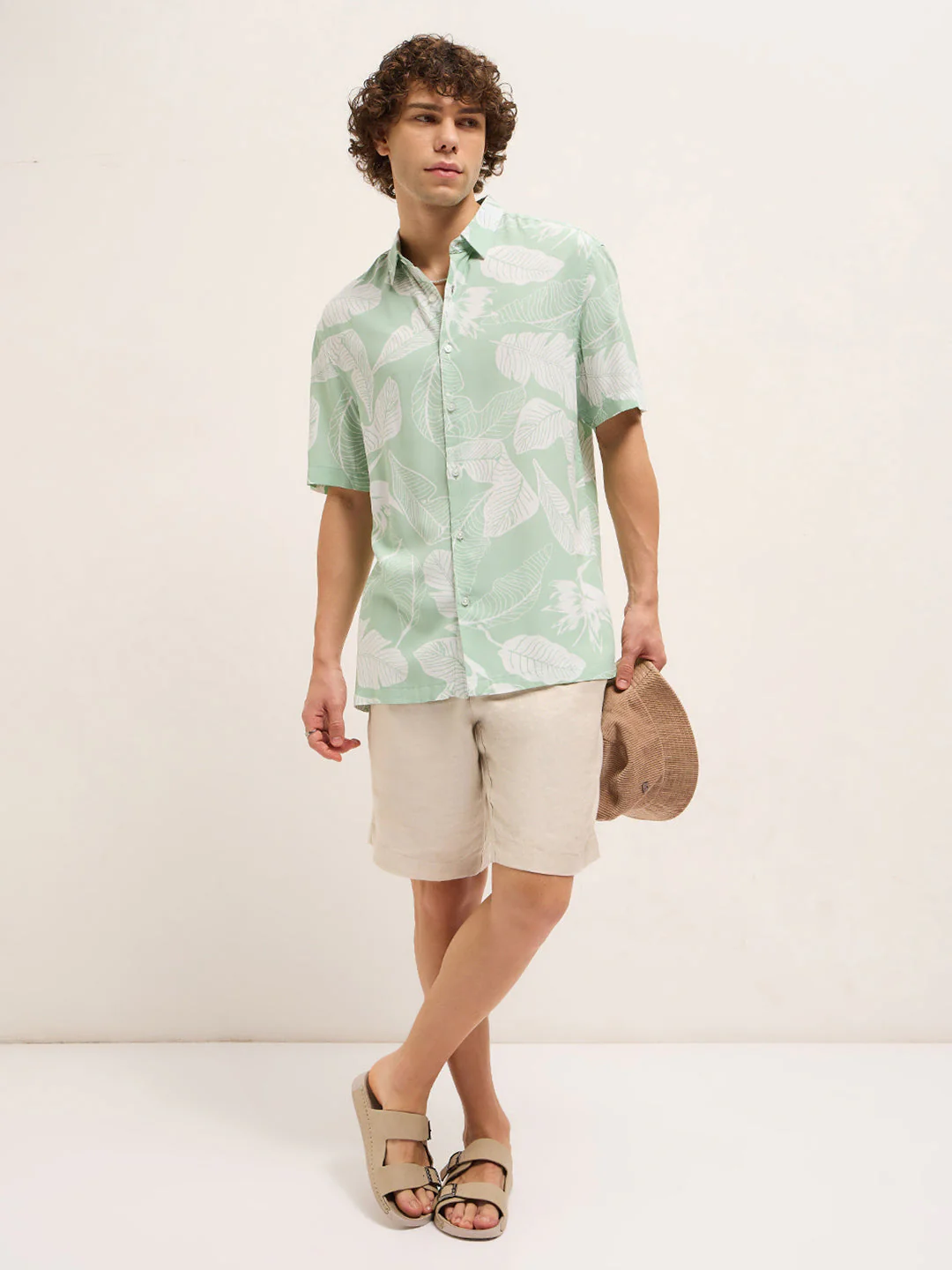 Men Light Green Floral Print Relax Fit Casual shirt - Image 4