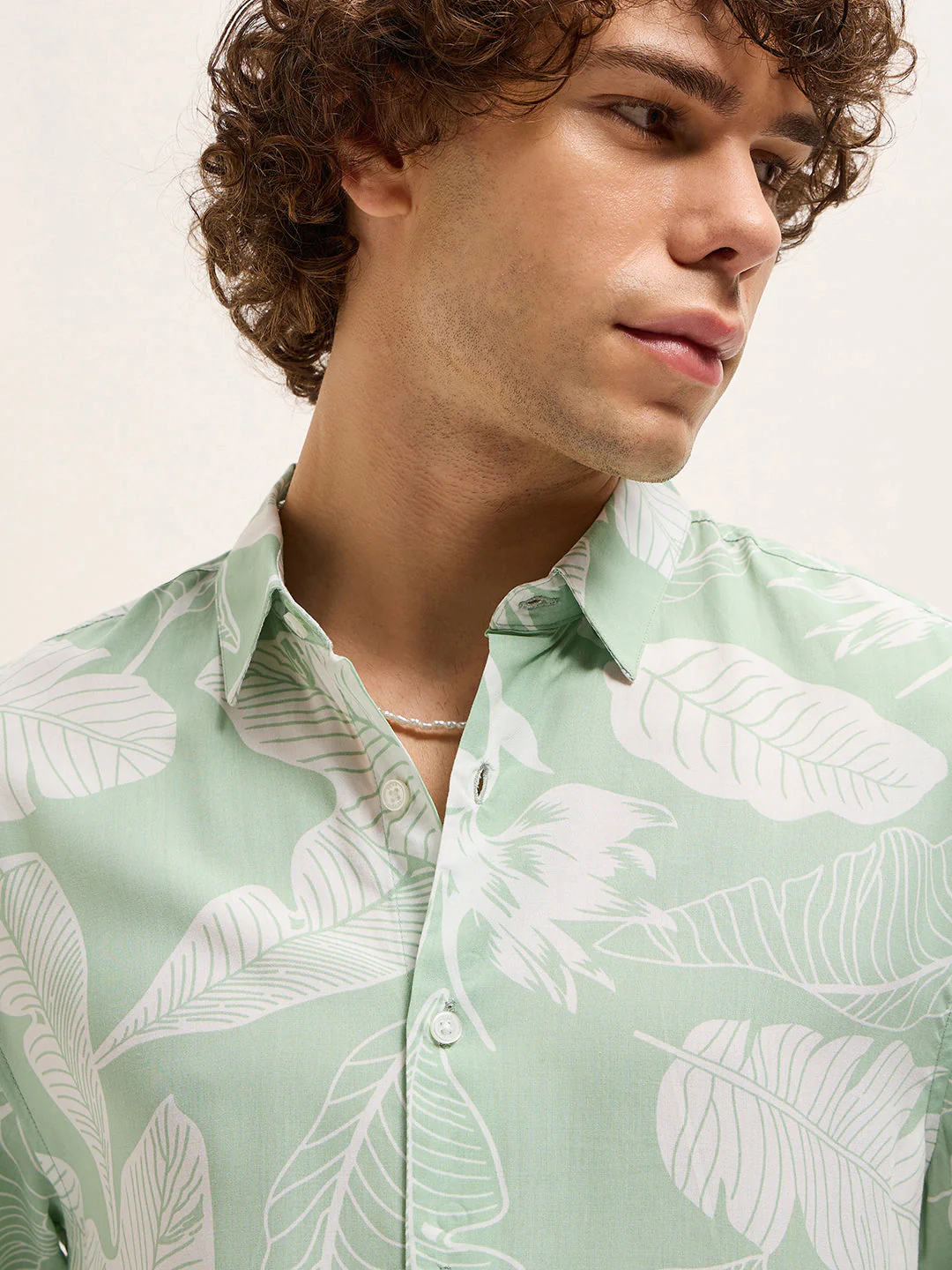 Men Light Green Floral Print Relax Fit Casual shirt - Image 5
