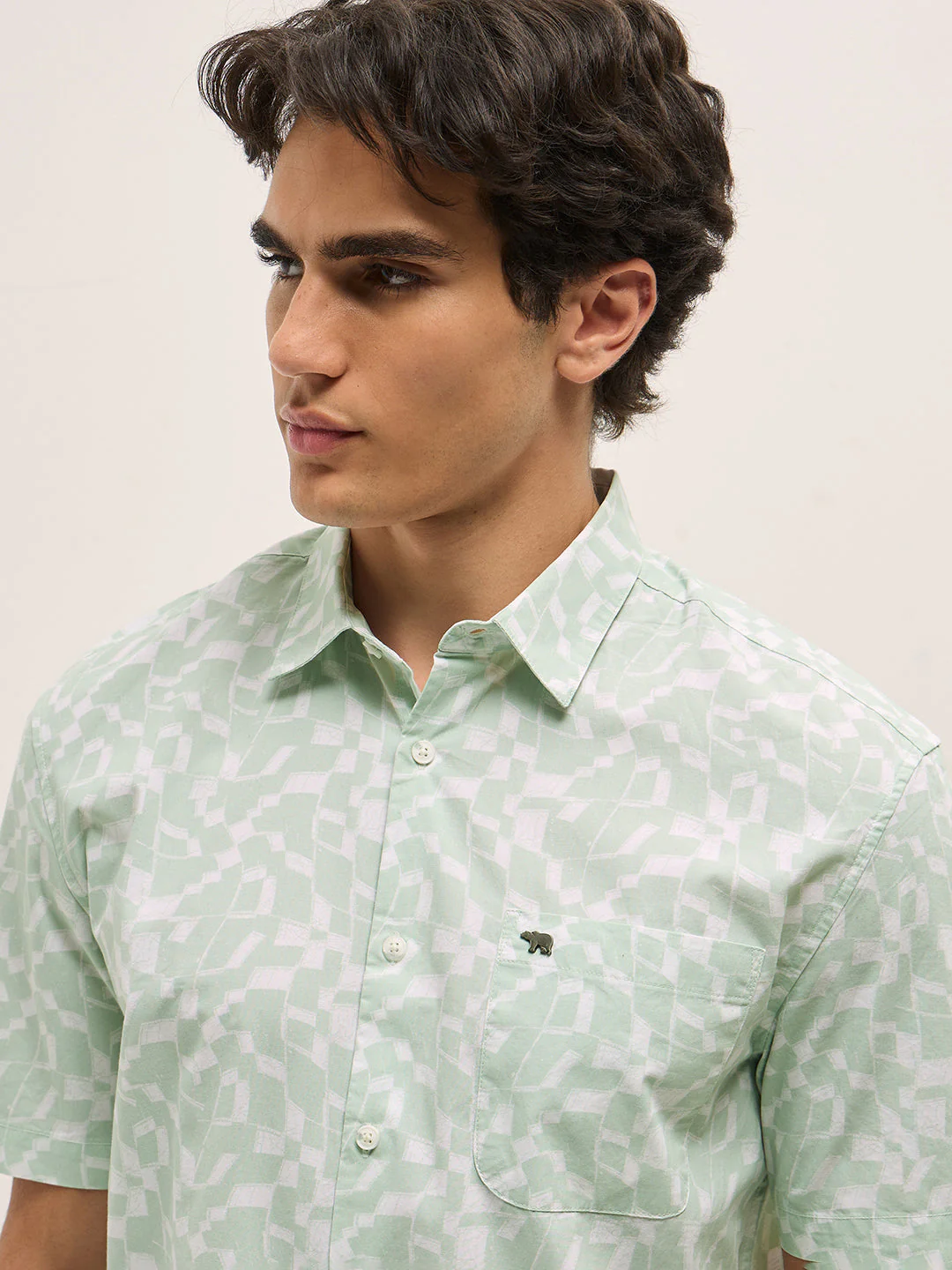 Men Light Green Geometrical Print Relax Fit Casual Shirt - Image 5