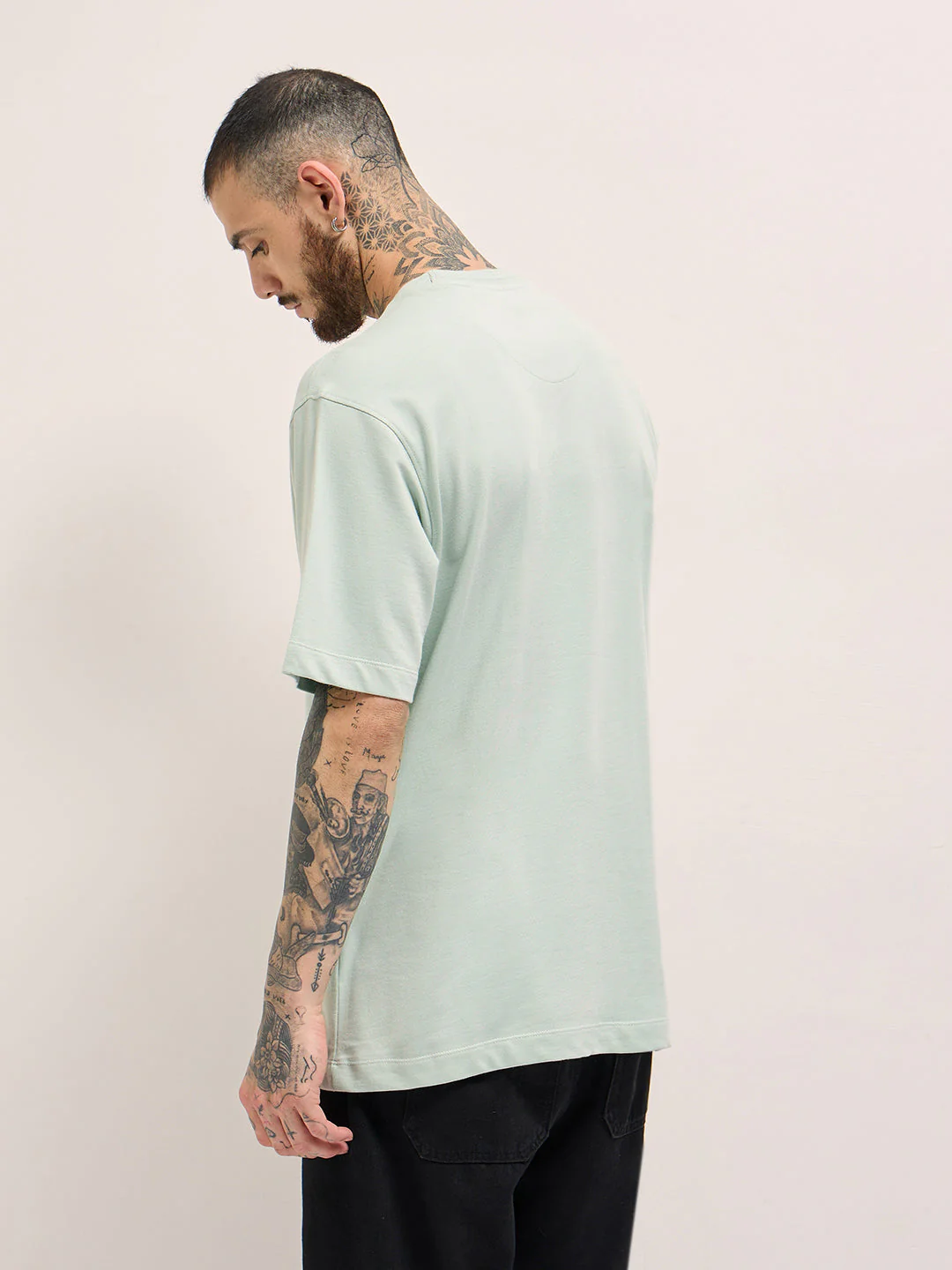 Men Light Green Graphic Print Oversize Crew Neck T-shirt - Image 2