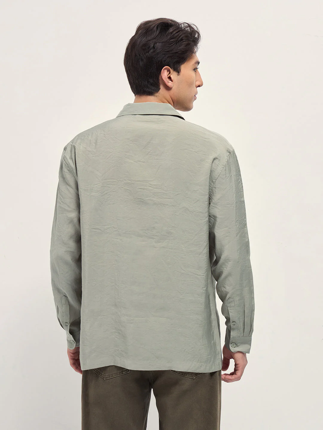 Men Light Green Lenzing Modal Solid Oversize Fit Casual Shirt - Image 2