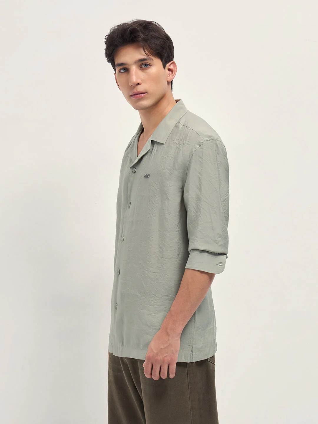 Men Light Green Lenzing Modal Solid Oversize Fit Casual Shirt - Image 3