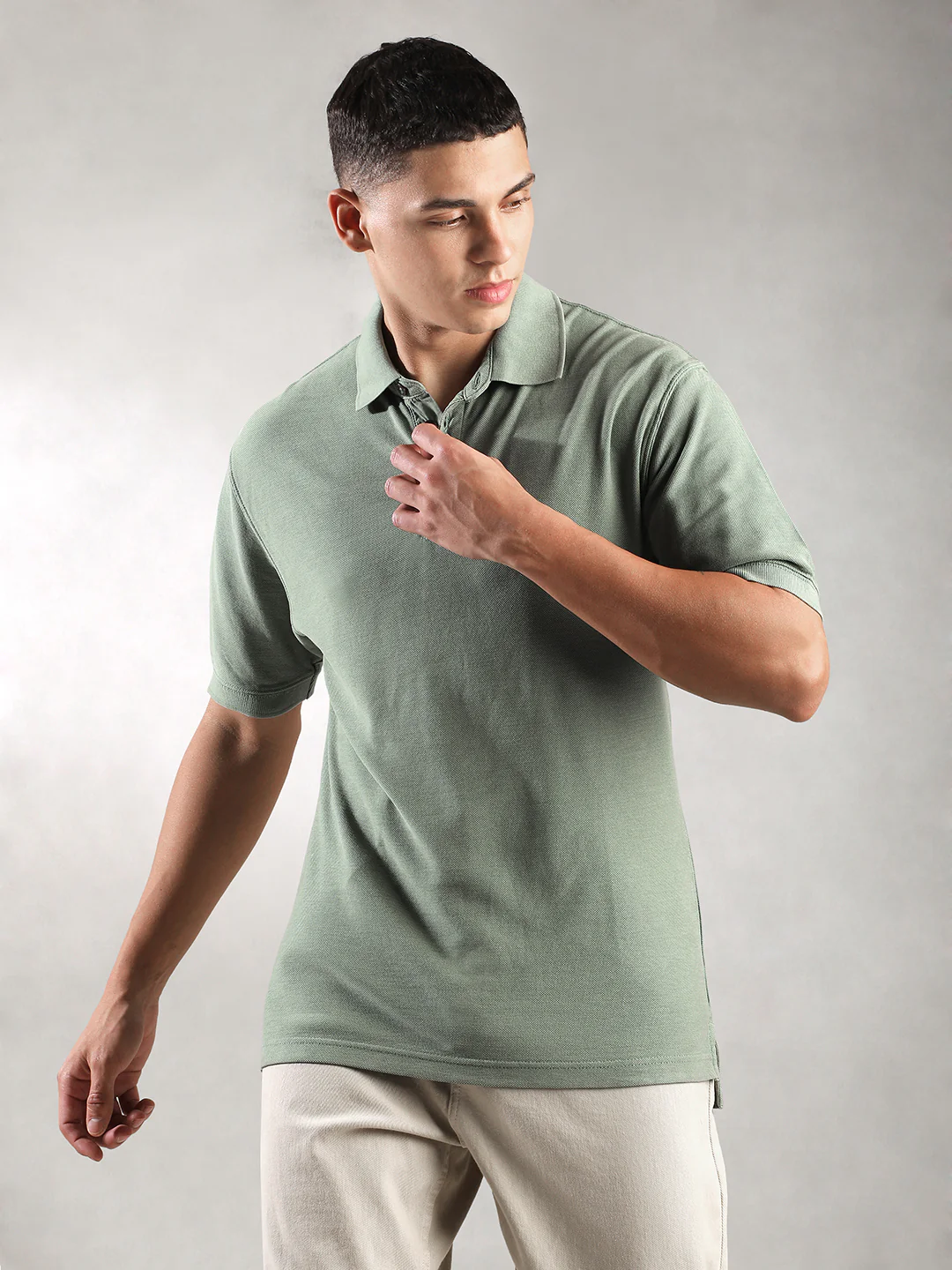 Men Sage Drop Shoulder Oversize Polo T-Shirt - Image 3