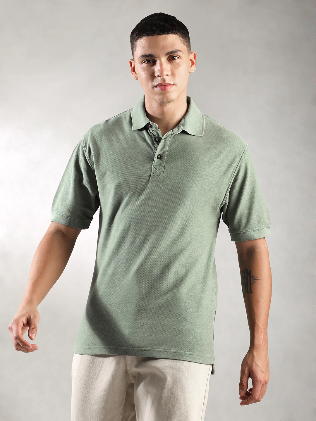 Men Sage Drop Shoulder Oversize Polo T-Shirt - Image 6