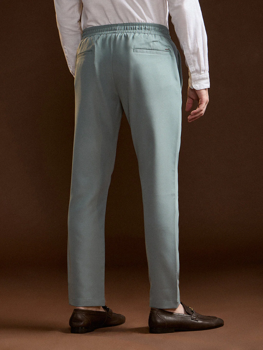 Men Light Green Slim Fit Formal Trouser - Image 2