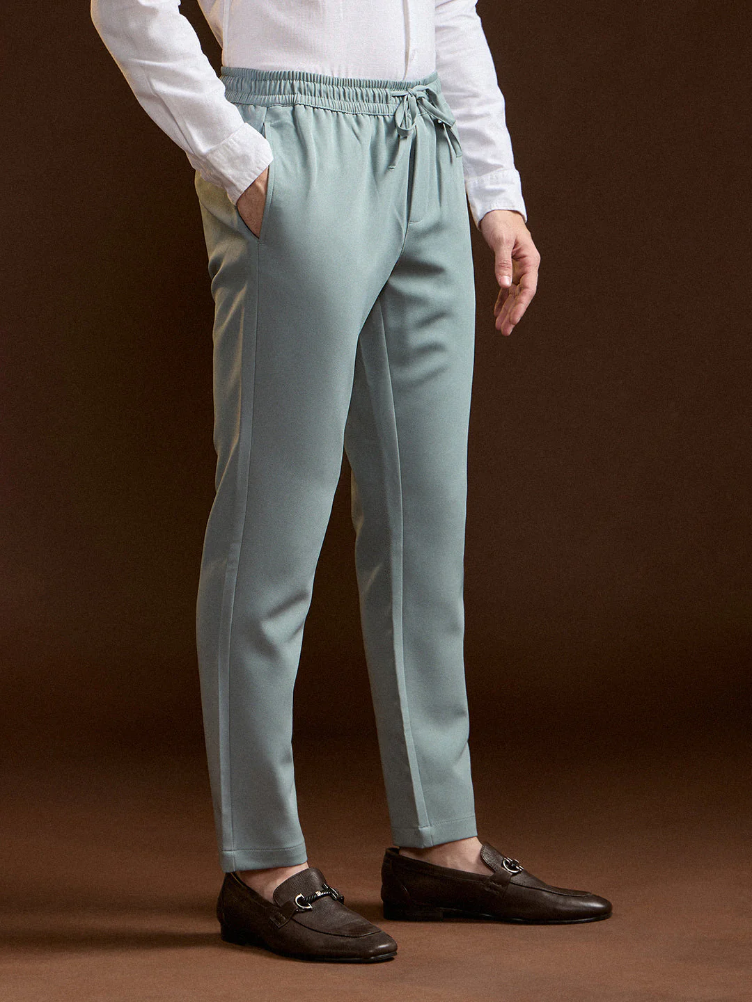 Men Light Green Slim Fit Formal Trouser - Image 3