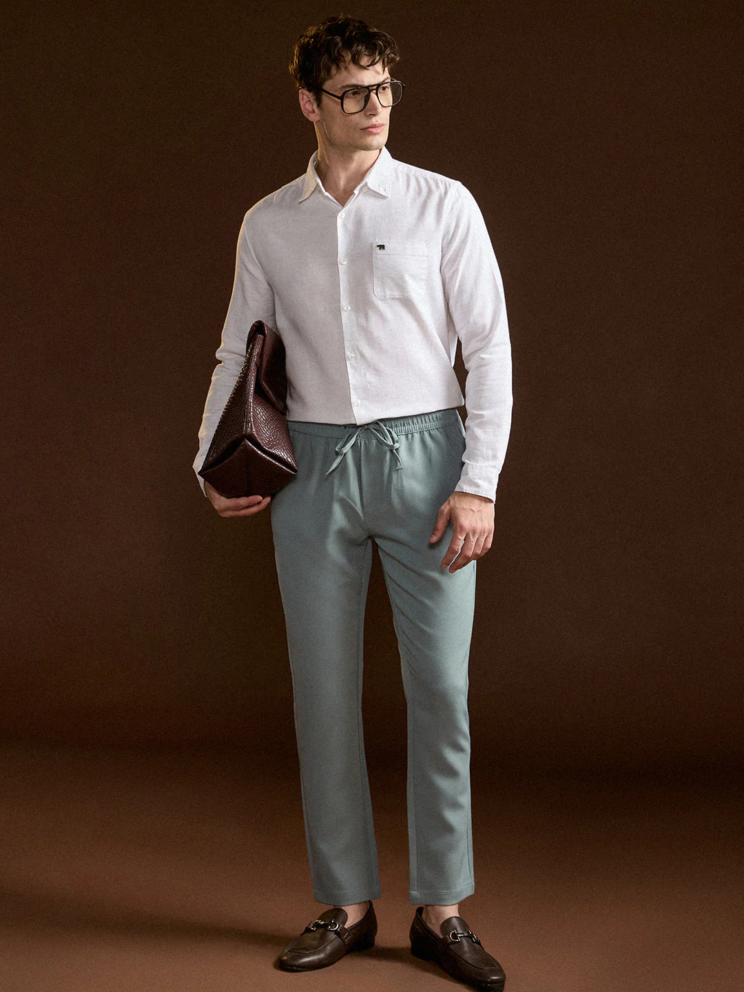 Men Light Green Slim Fit Formal Trouser - Image 4