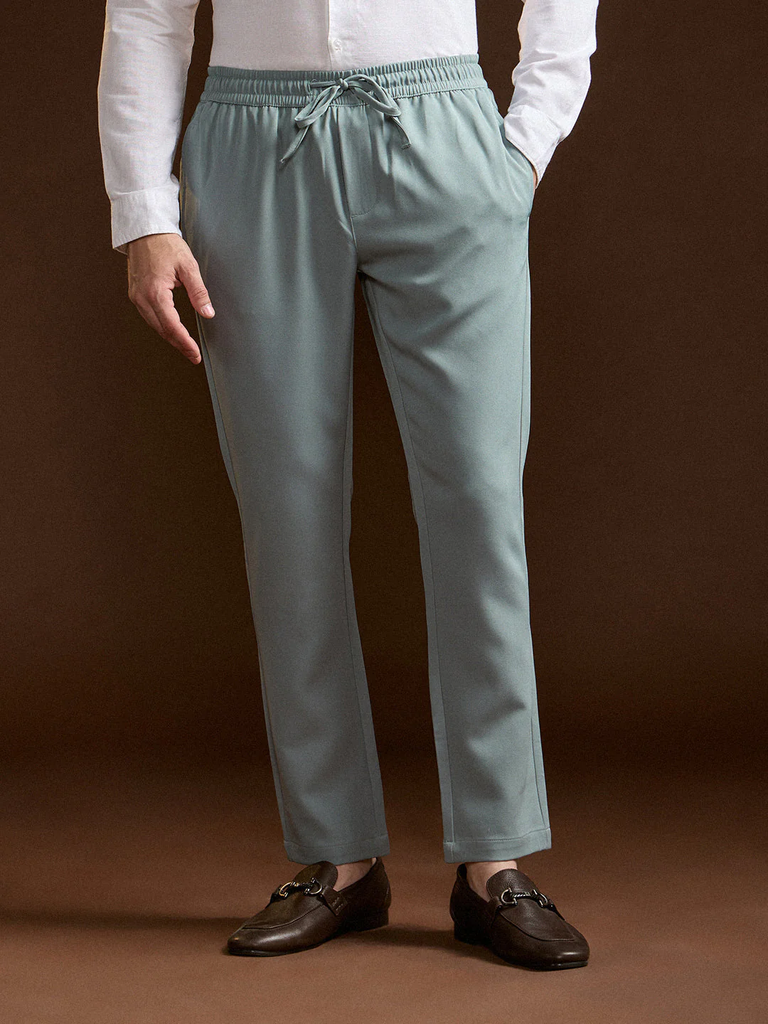 Men Light Green Slim Fit Formal Trouser - Image 7