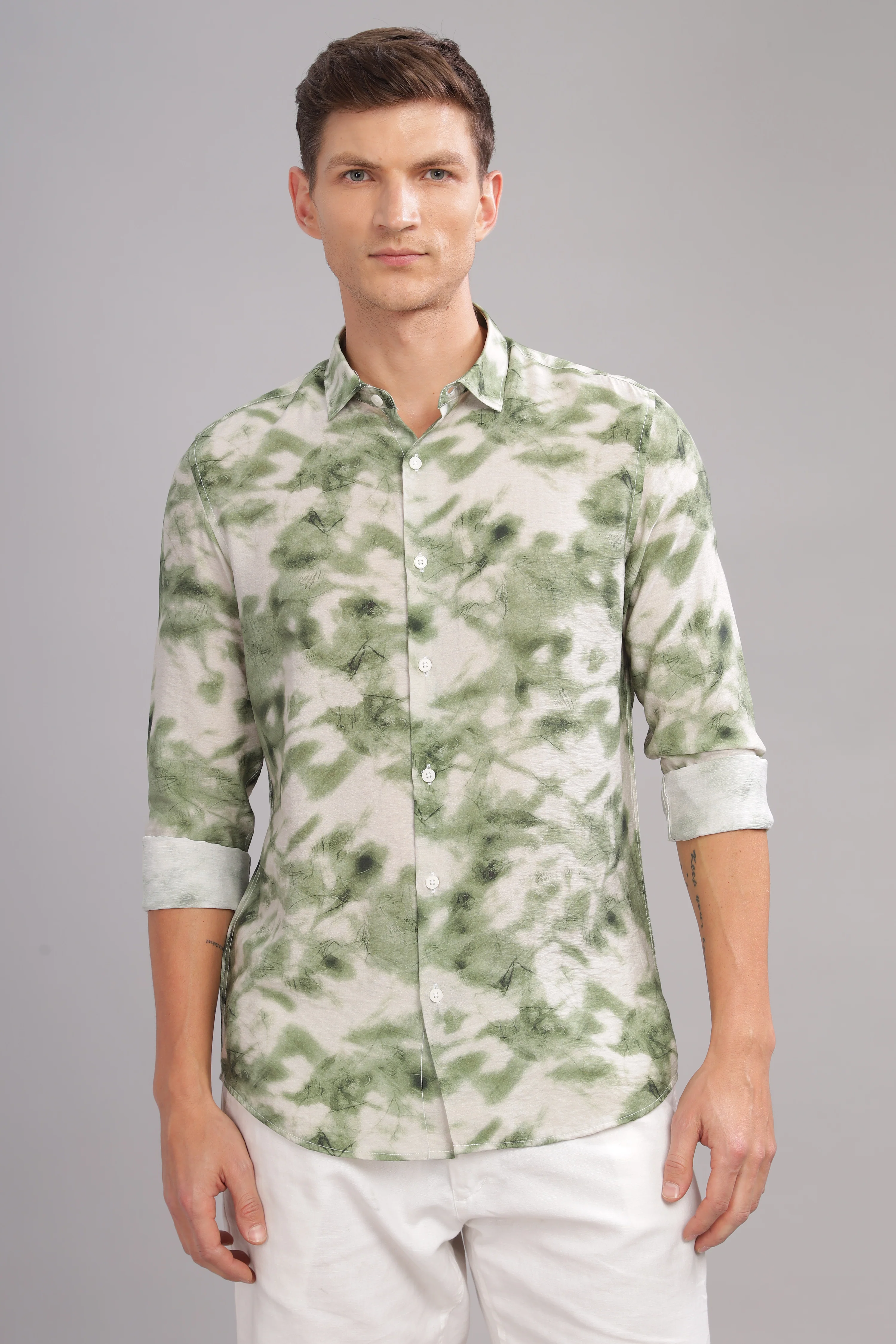 Men Light Green Slim Fit Shirt - Image 4