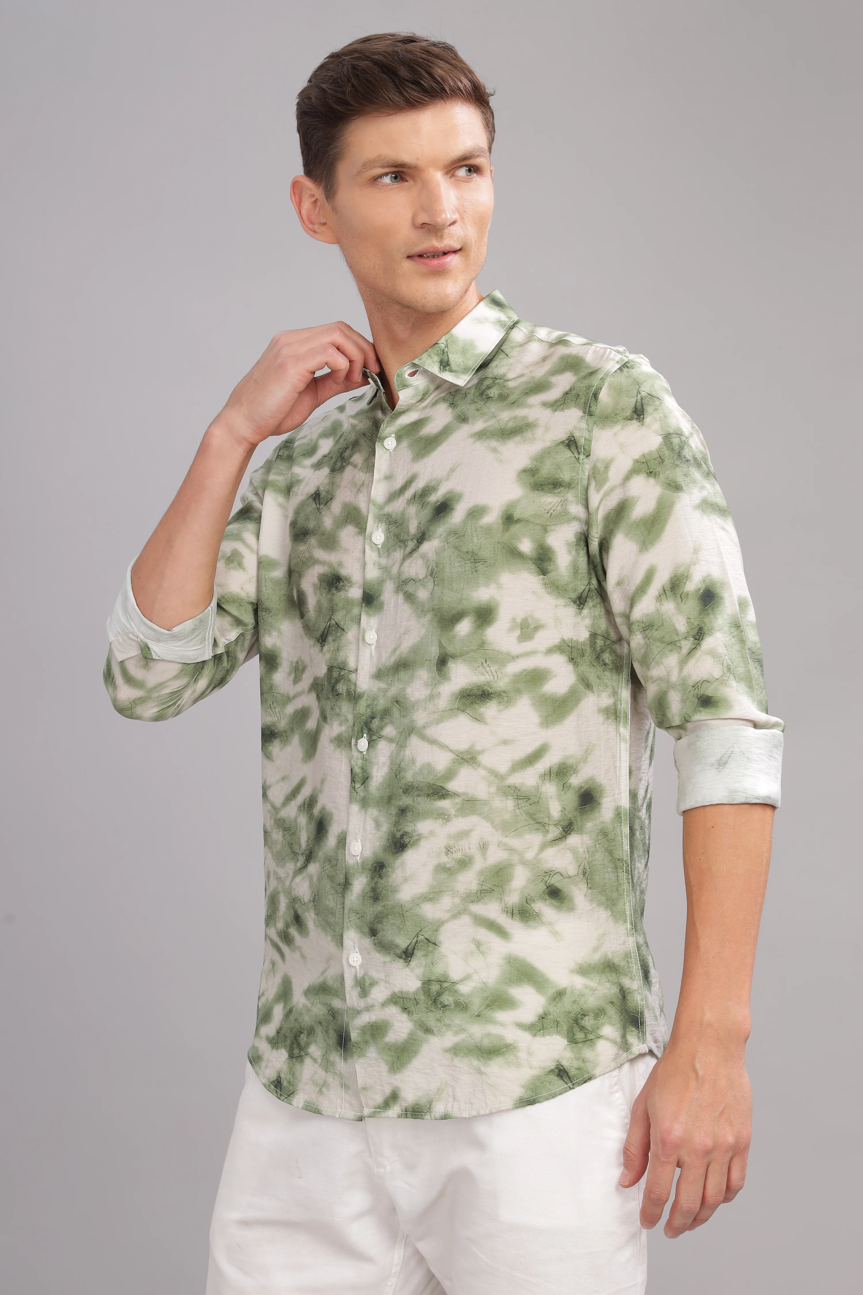 Men Light Green Slim Fit Shirt - Image 5