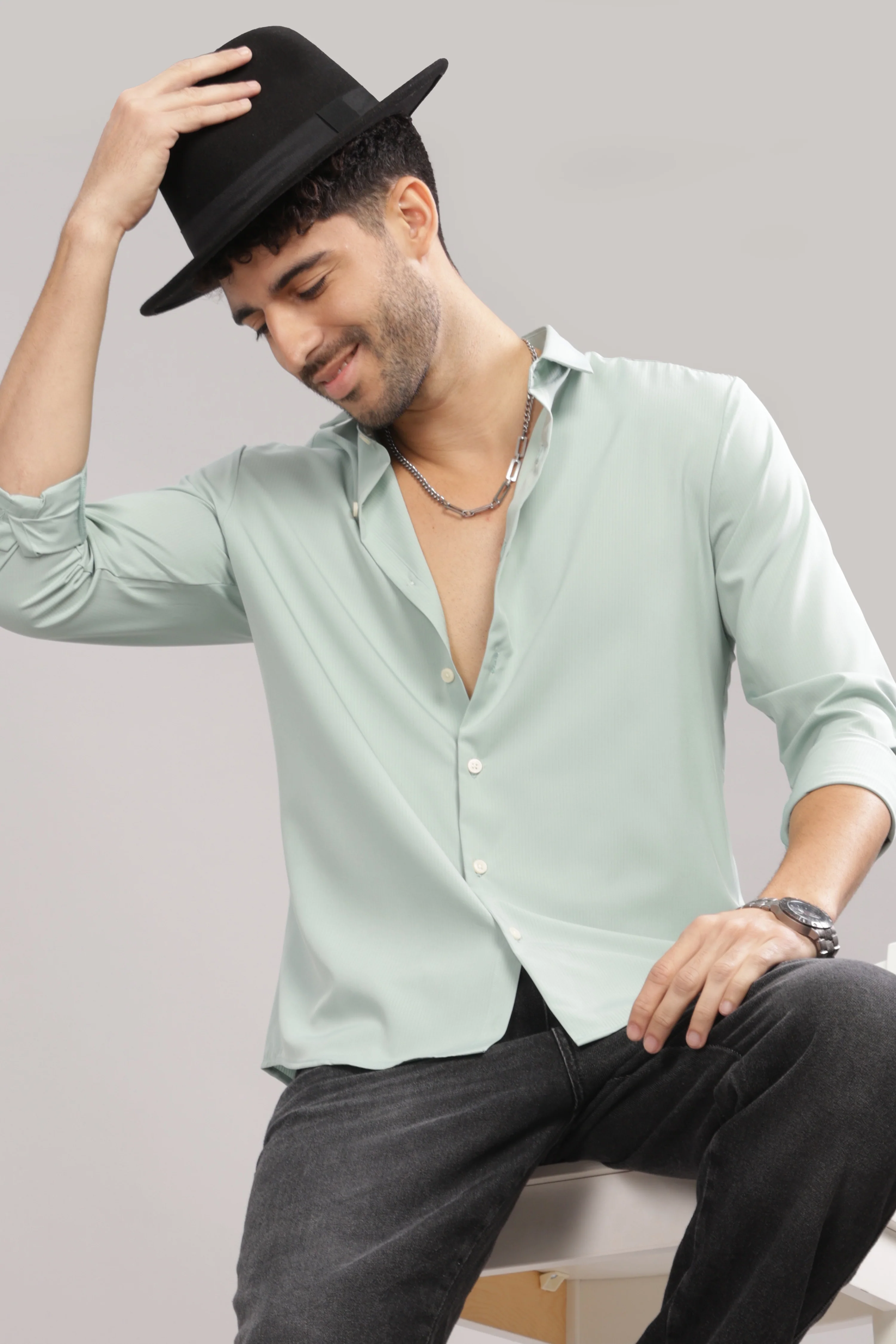 Men Light Green Slim Fit Shirt