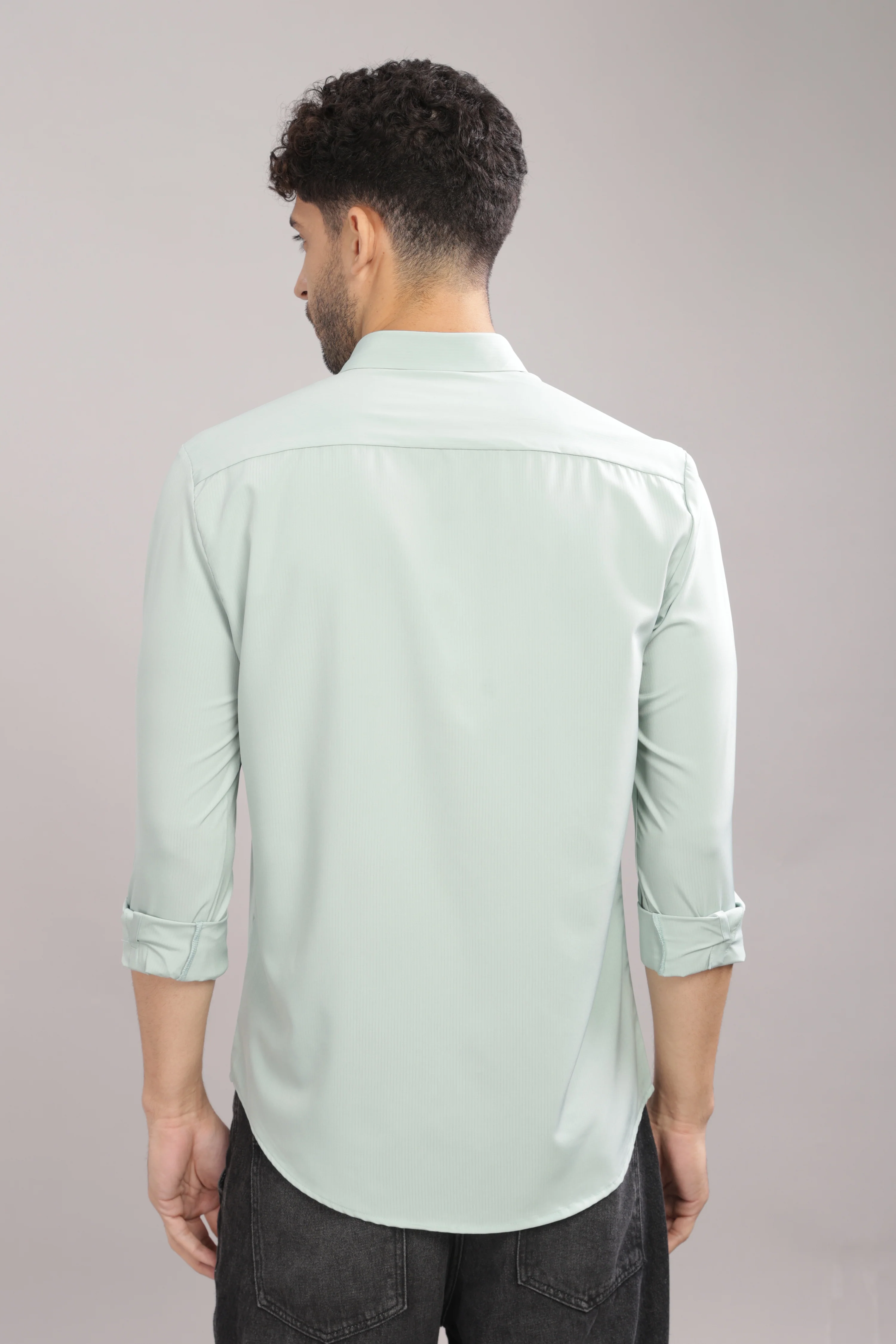 Men Light Green Slim Fit Shirt - Image 2